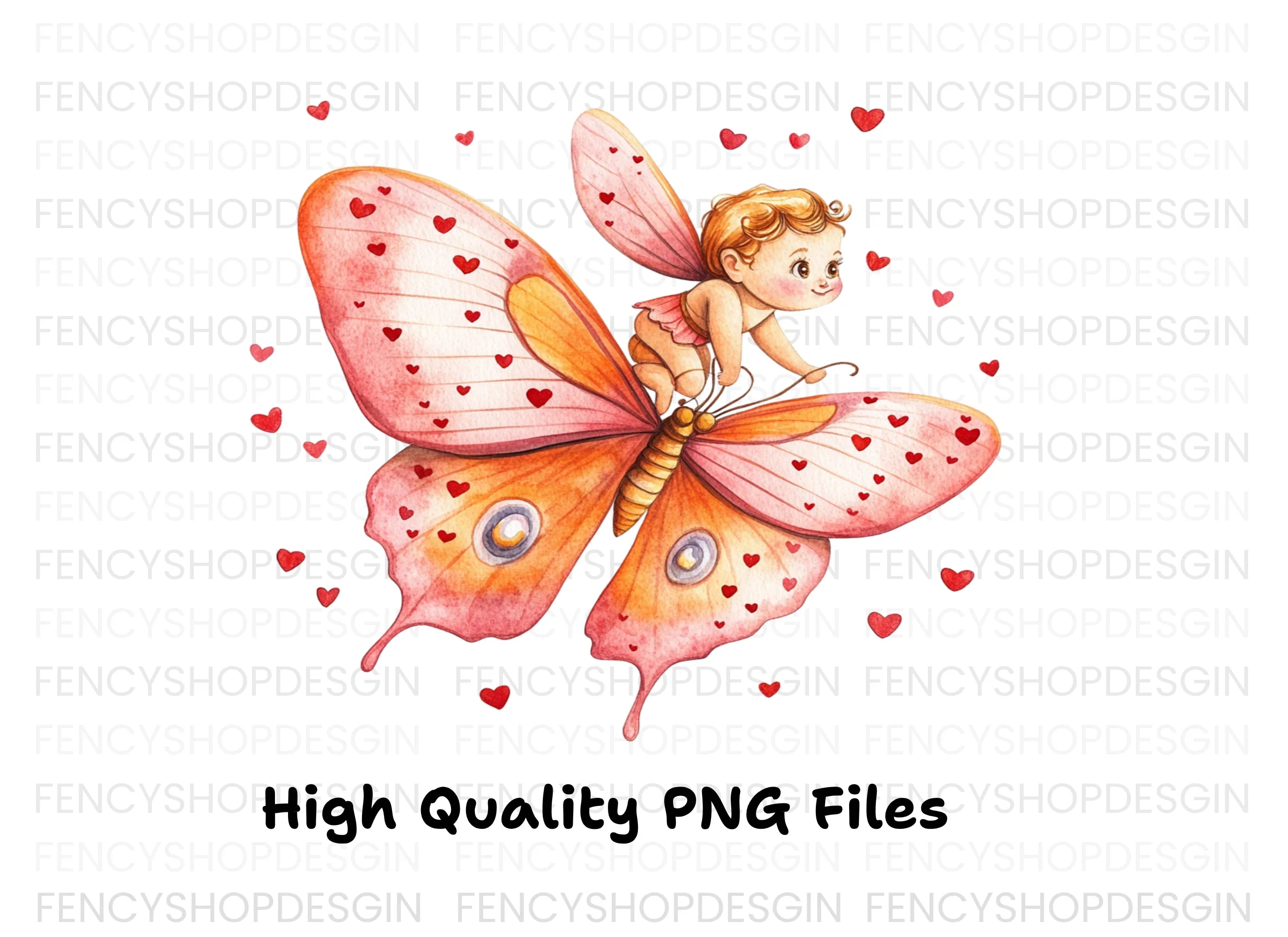 Cute Cupid Riding Butterfly Clipart Bundle
