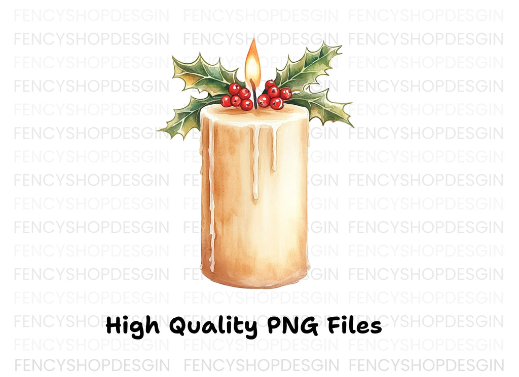 Christmas Candle with Holly Clipart Bundle