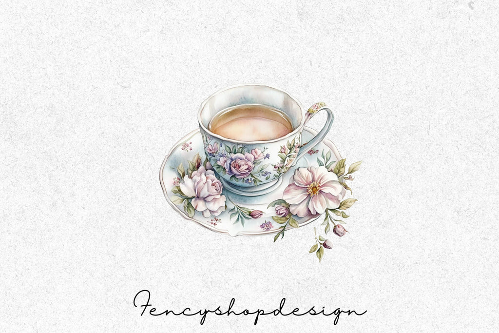 Elegant Floral Teacups & Teapots Clipart Bundle