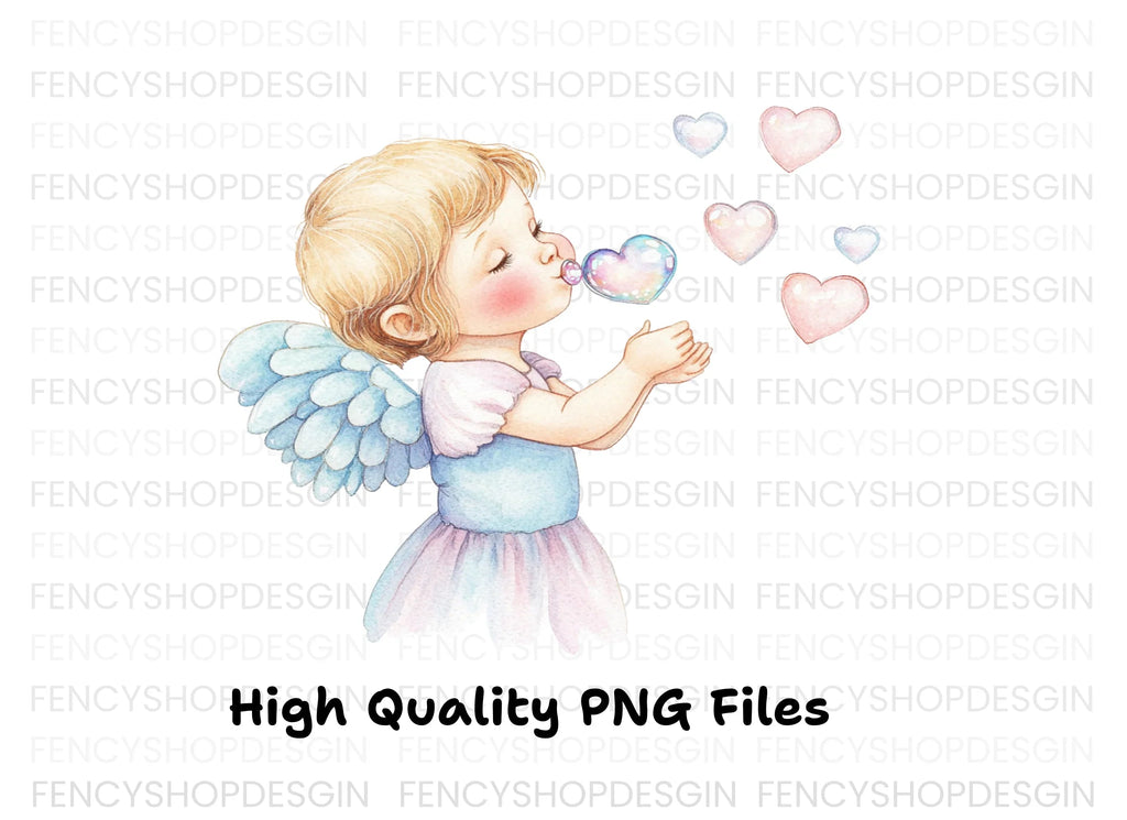 Angels Blowing Heart Bubbles Clipart Bundle