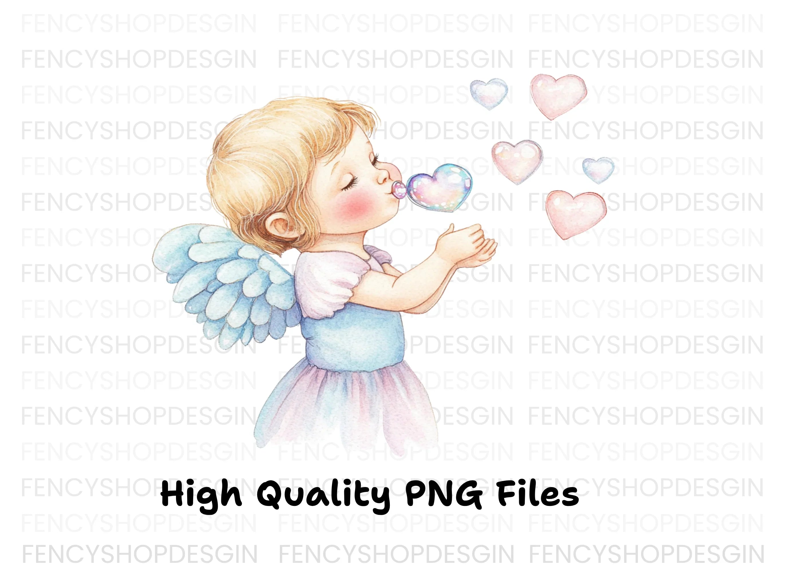 Angels Blowing Heart Bubbles Clipart Bundle