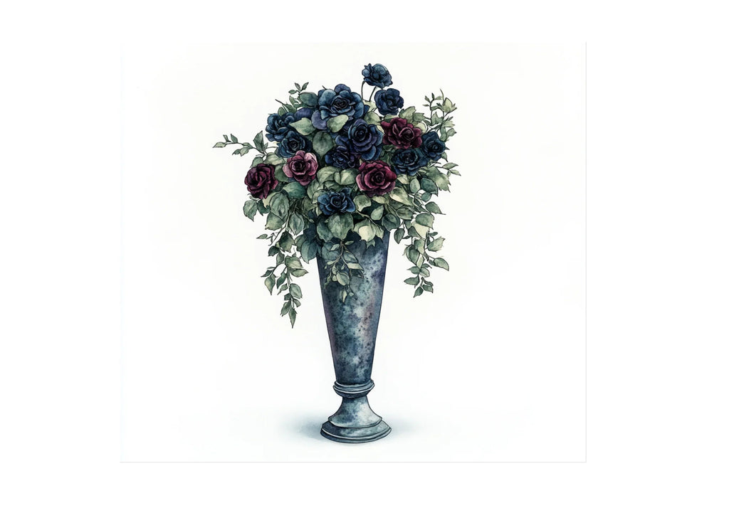 Gothic Blue Rose Vase Clipart Bundle