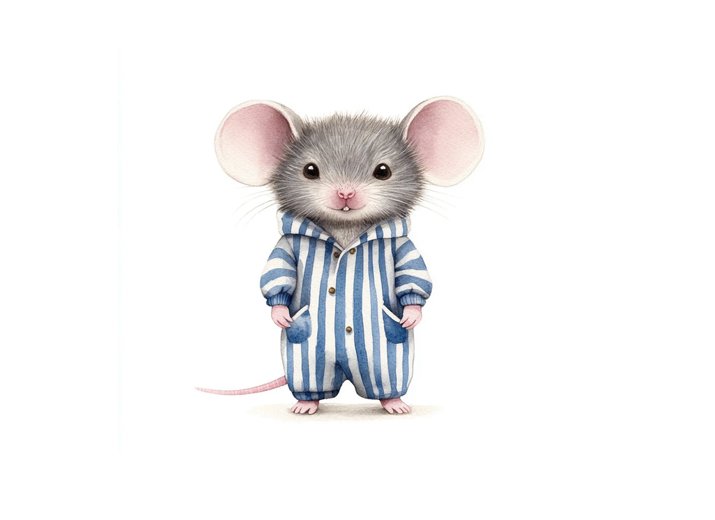 Charming Mice in Blue Striped Pajamas Clipart Bundle