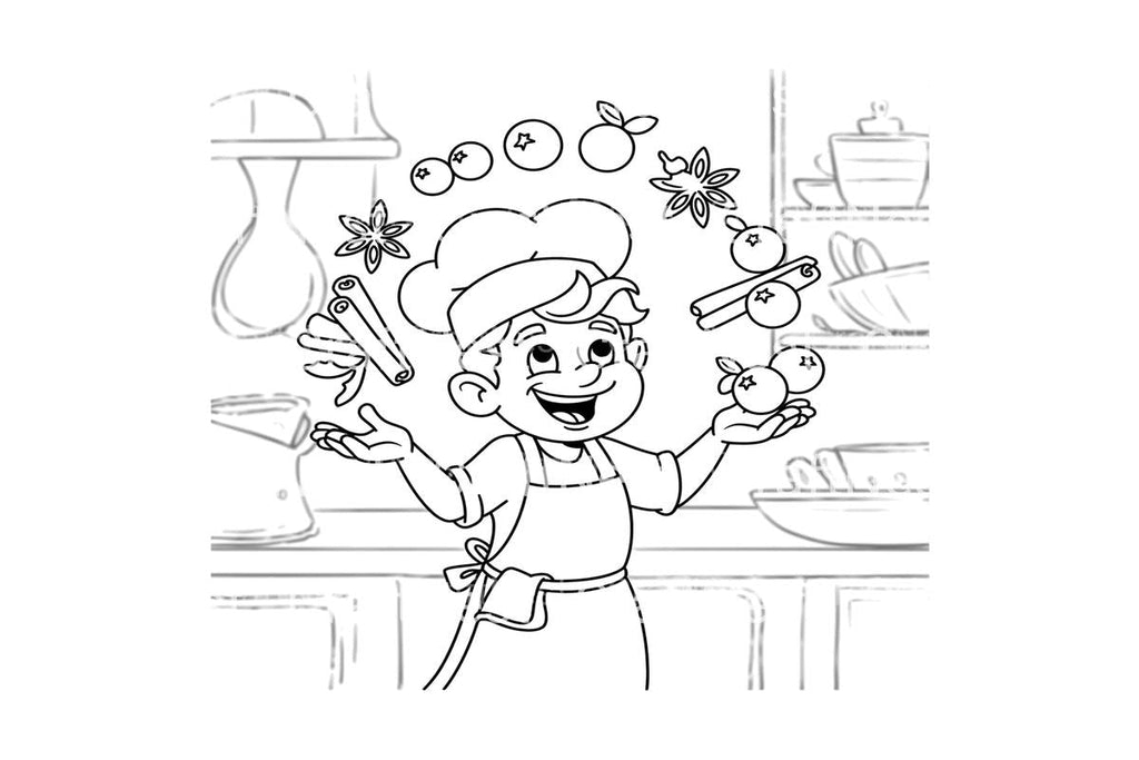 Chef Juggling Spices and Ingredients Coloring Books