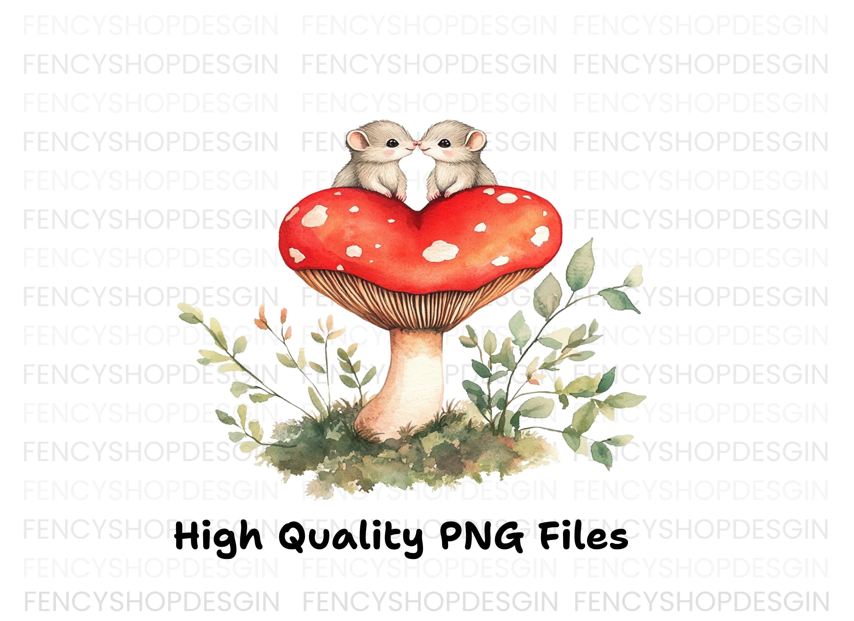 Cute Mice on Mushroom Clipart Bundle