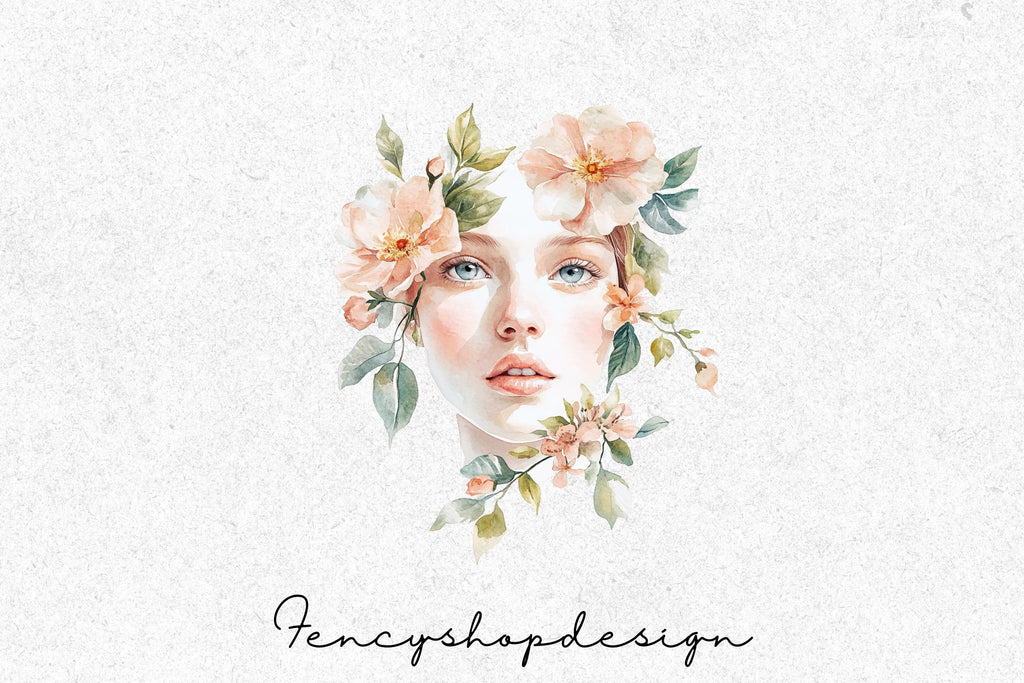Floral Women Portraits Clipart Bundle