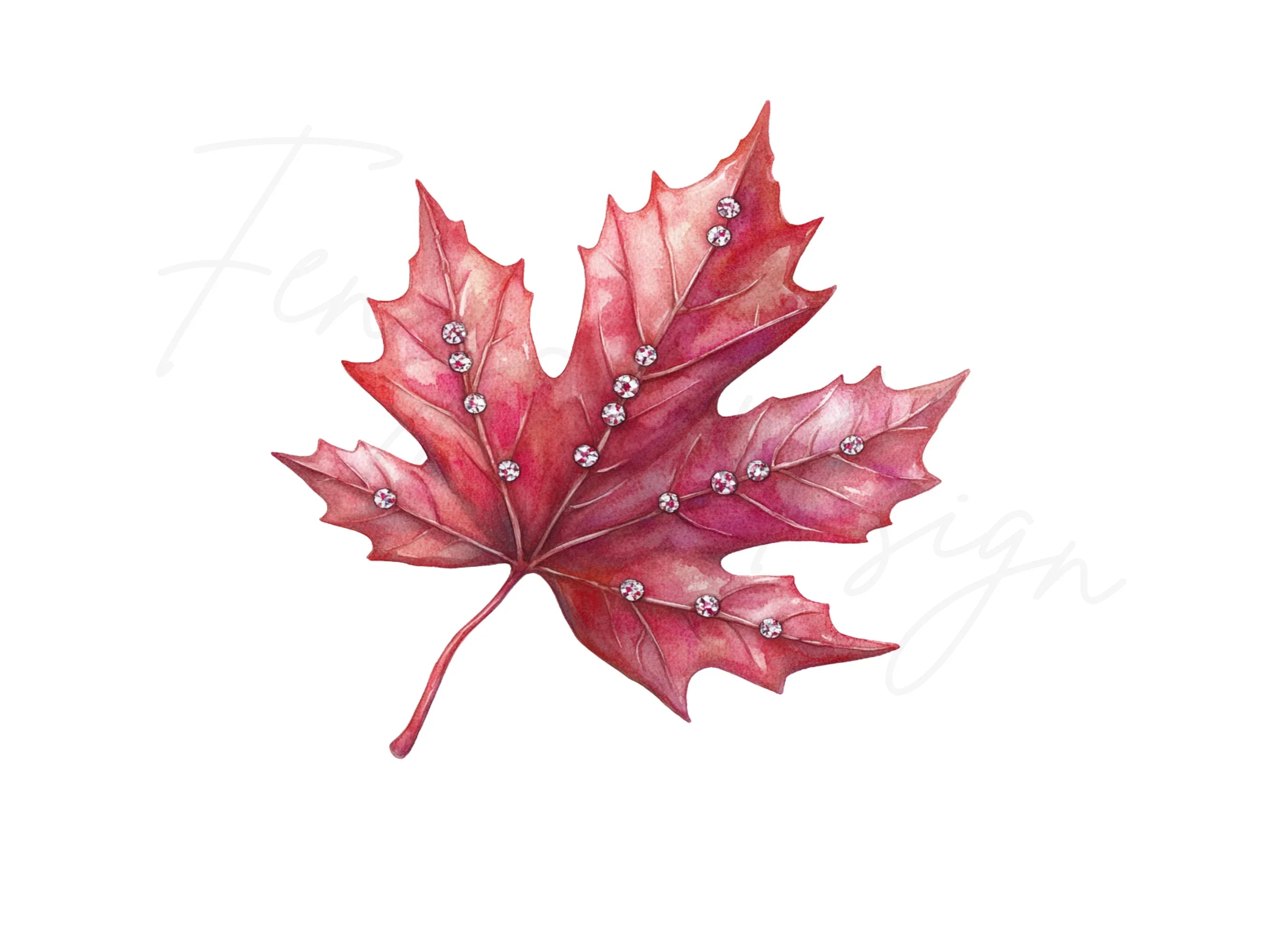 Jeweled Red Maple Leaves Clipart Bundle
