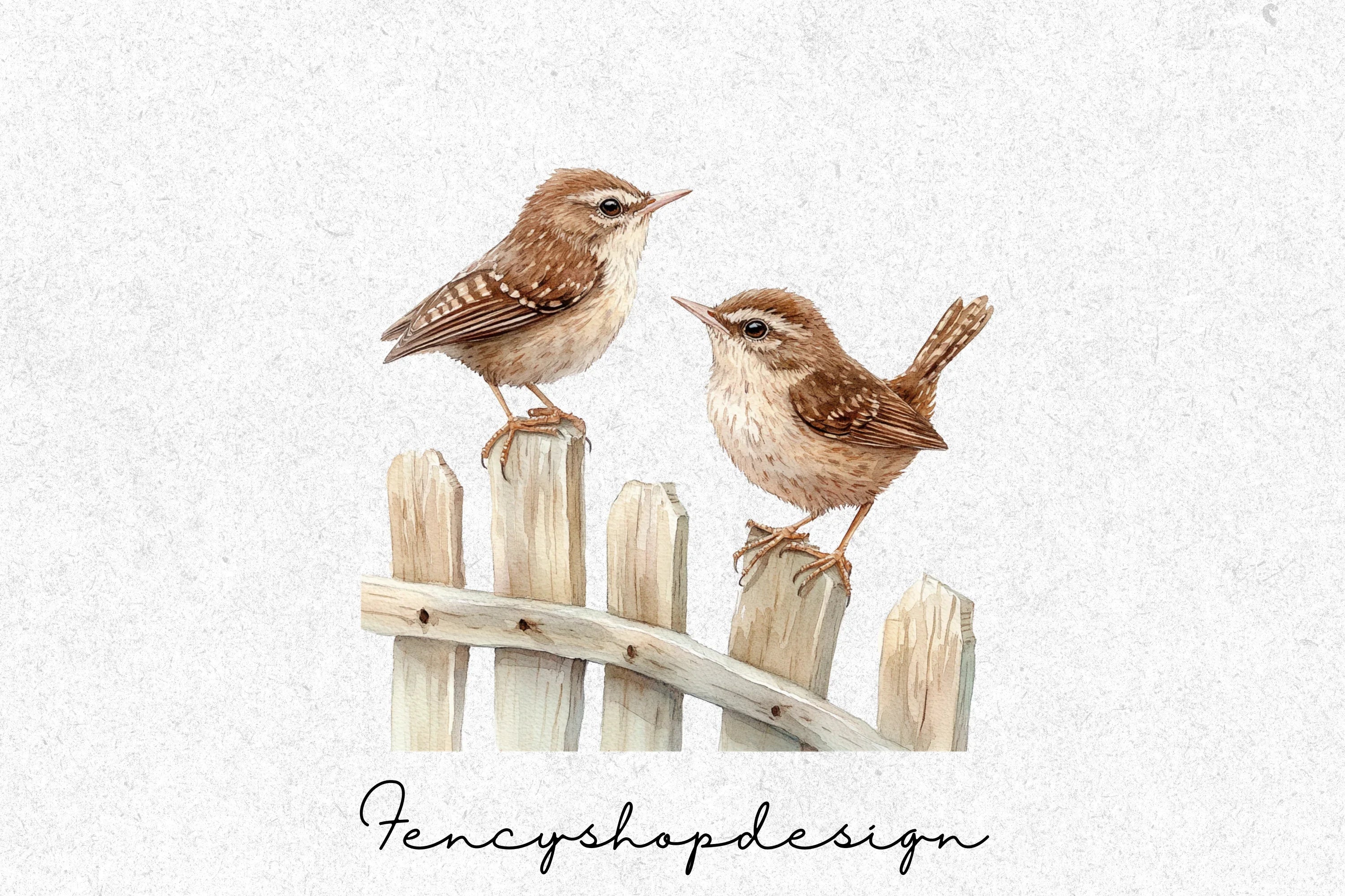 Cute Sparrows on Wooden Fence Clipart Bundle