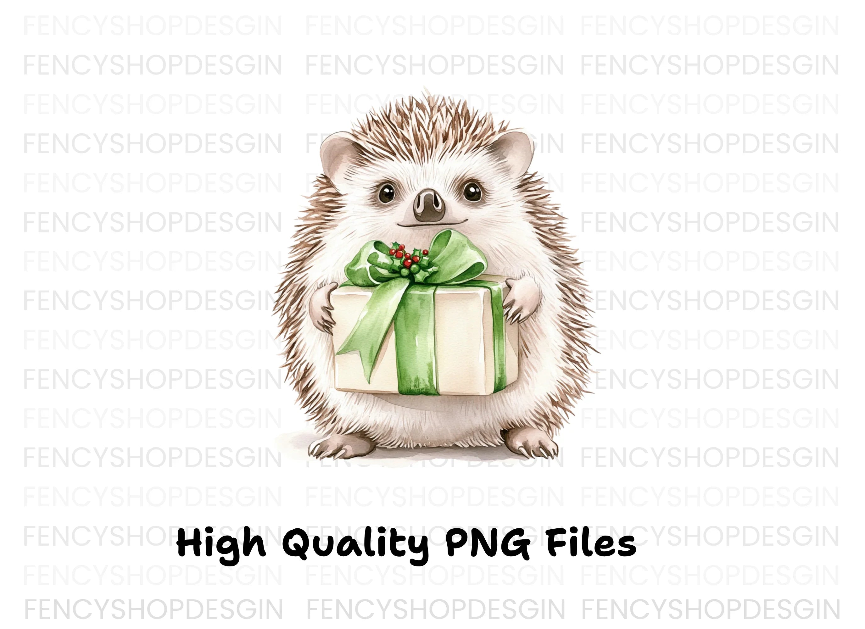 Hedgehogs with Green Gift Boxes Clipart Bundle