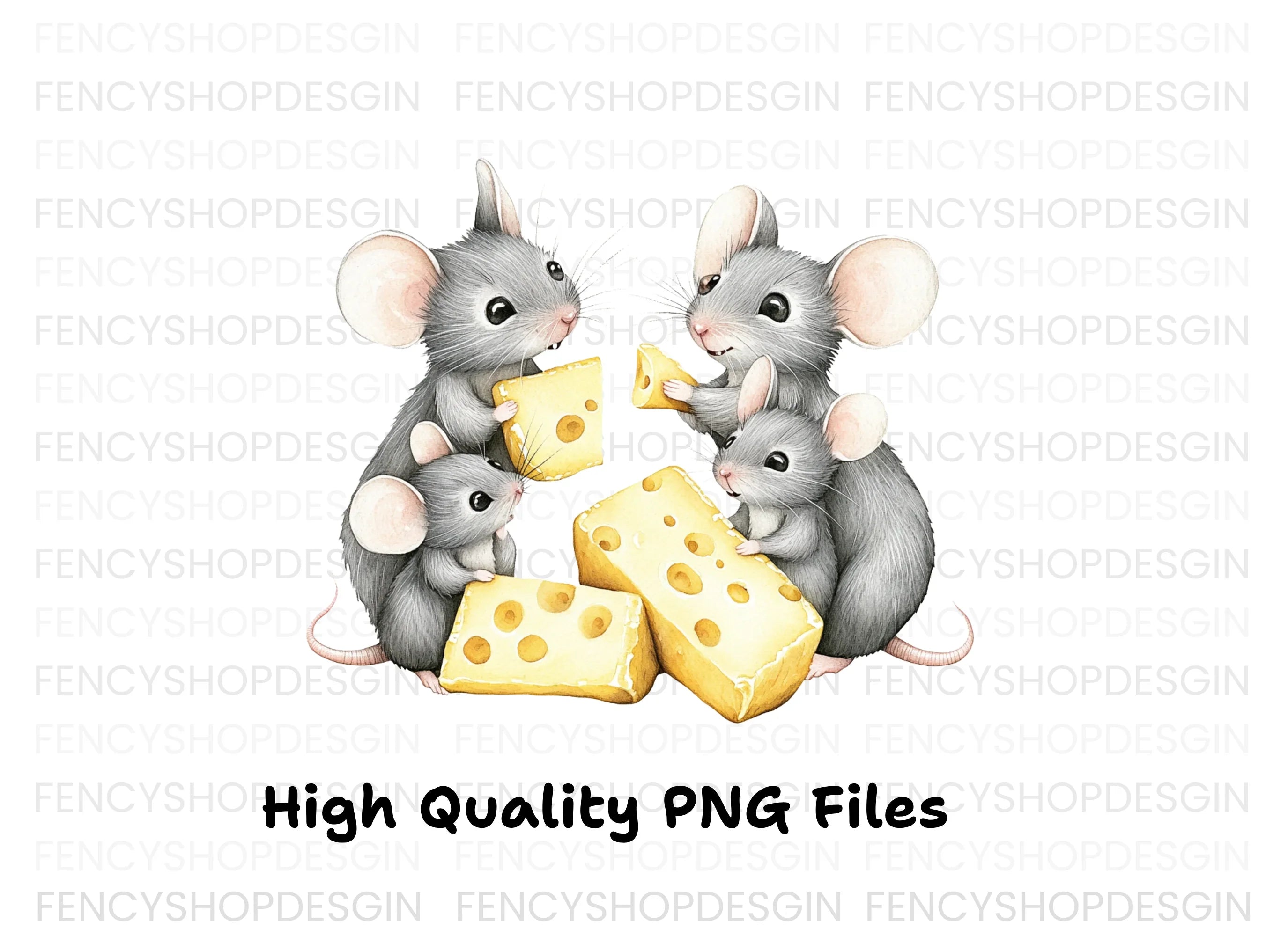 Cute Mice Family with Cheese Clipart Bundle