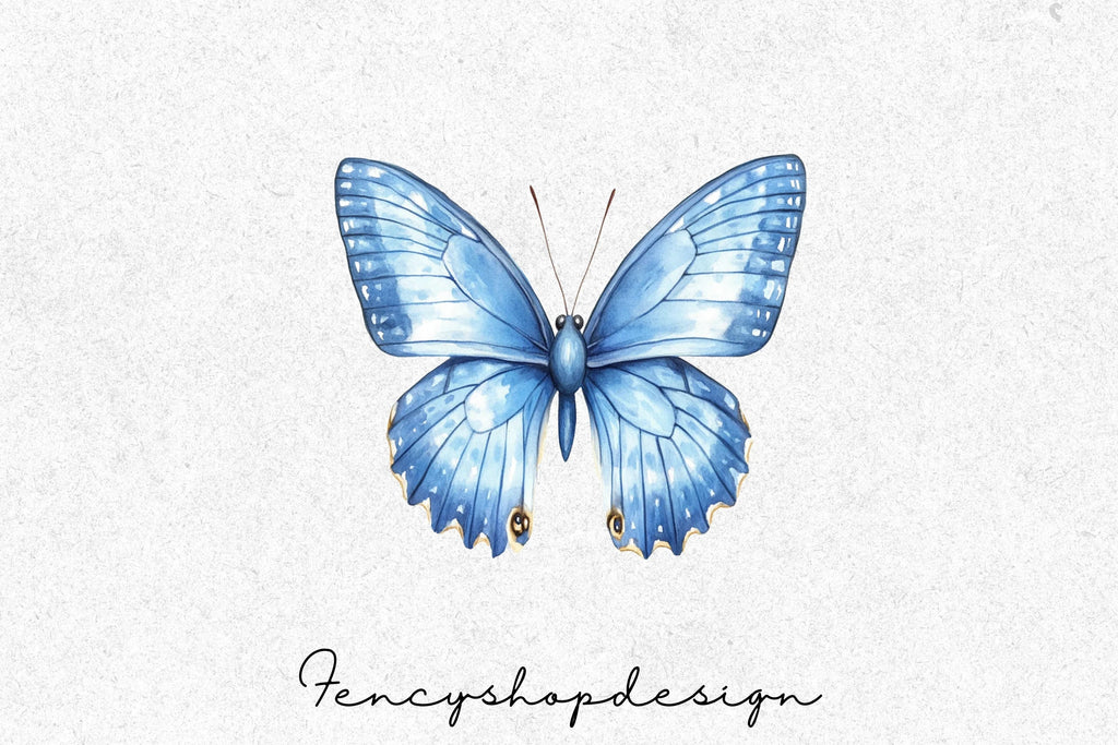Delicate Blue Butterfly Clipart Bundle