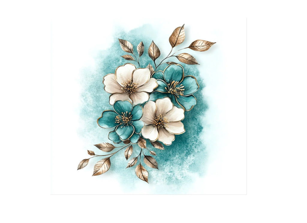 Elegant Teal Gold Floral Clipart Bundle