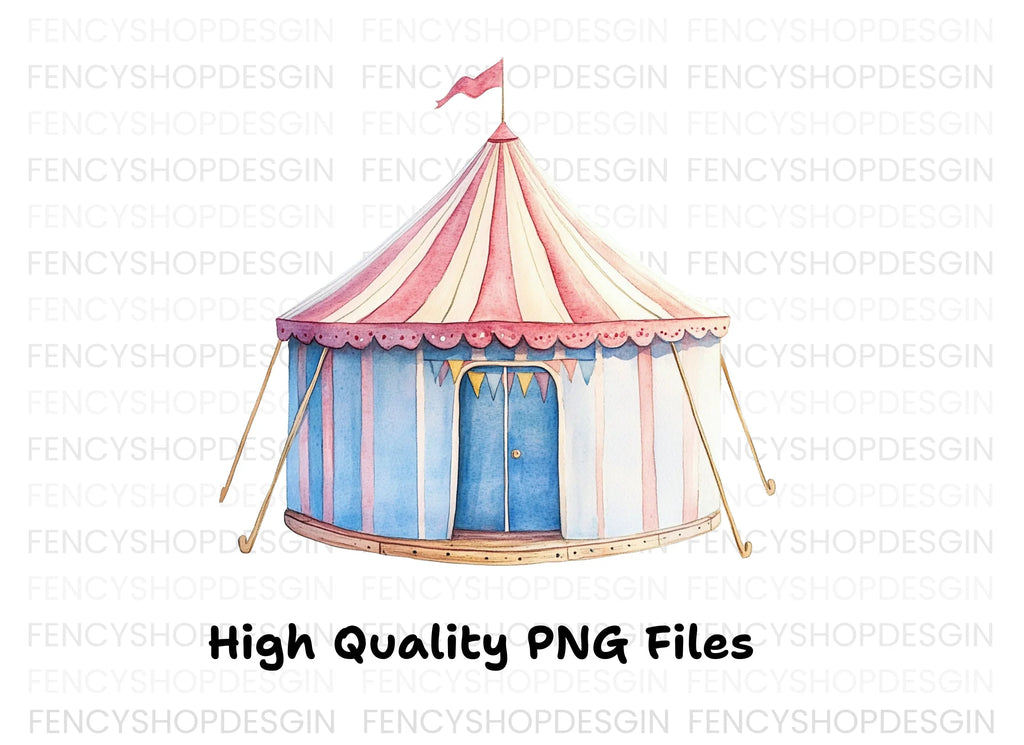 Blue and Pink Circus Tent Clipart Bundle