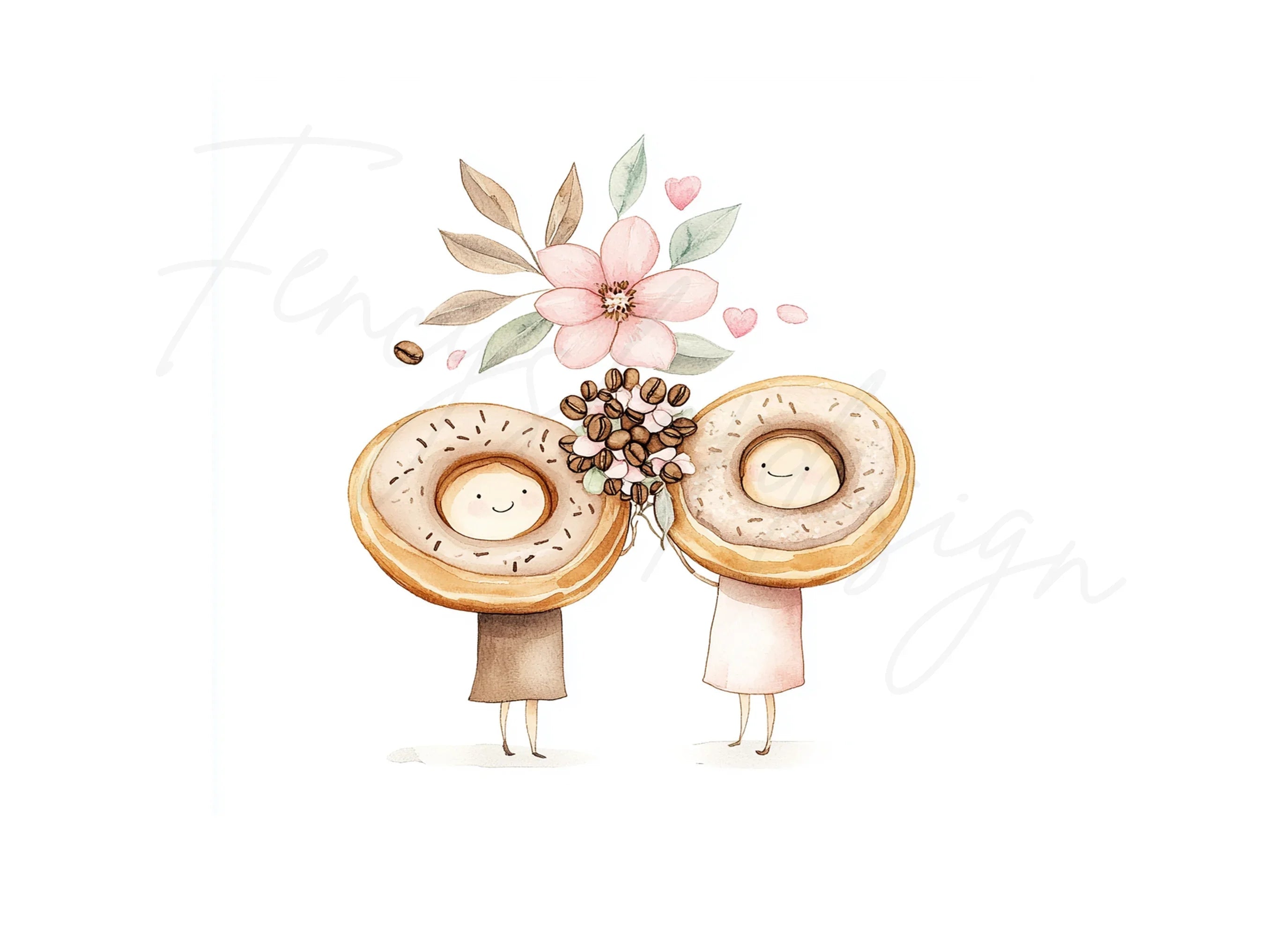 Cute Donut and Coffee Bean Friends Clipart Bundle