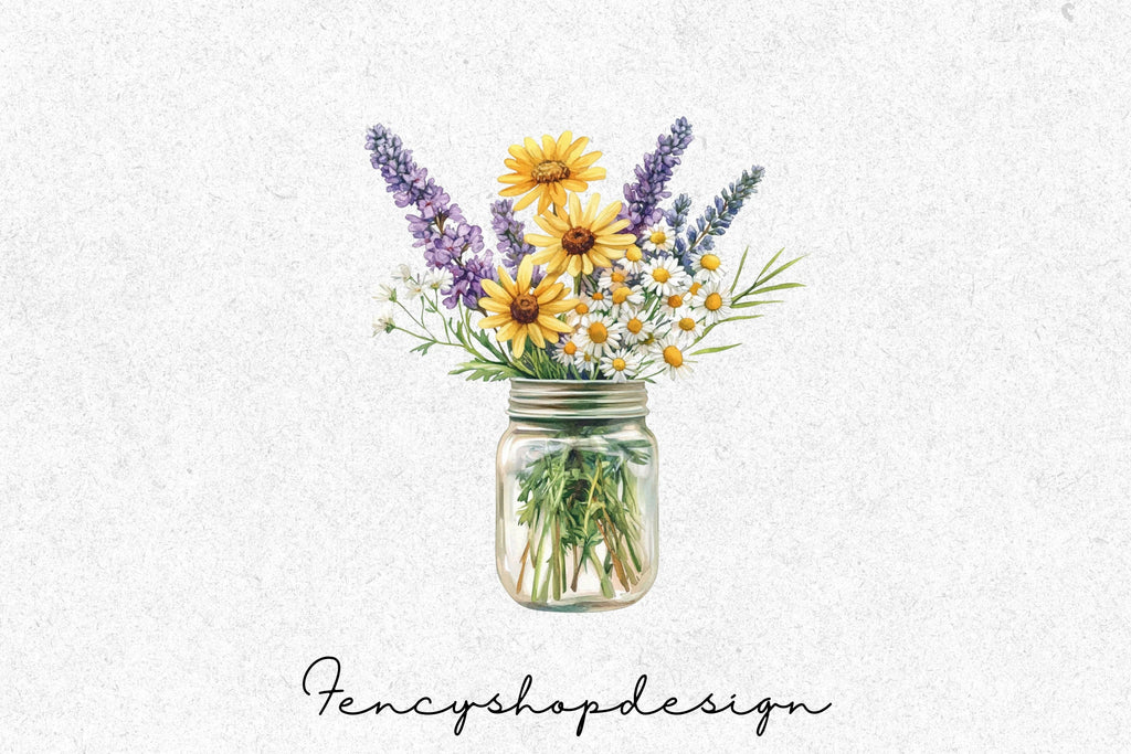 Wildflowers in Jars Clipart Bundle