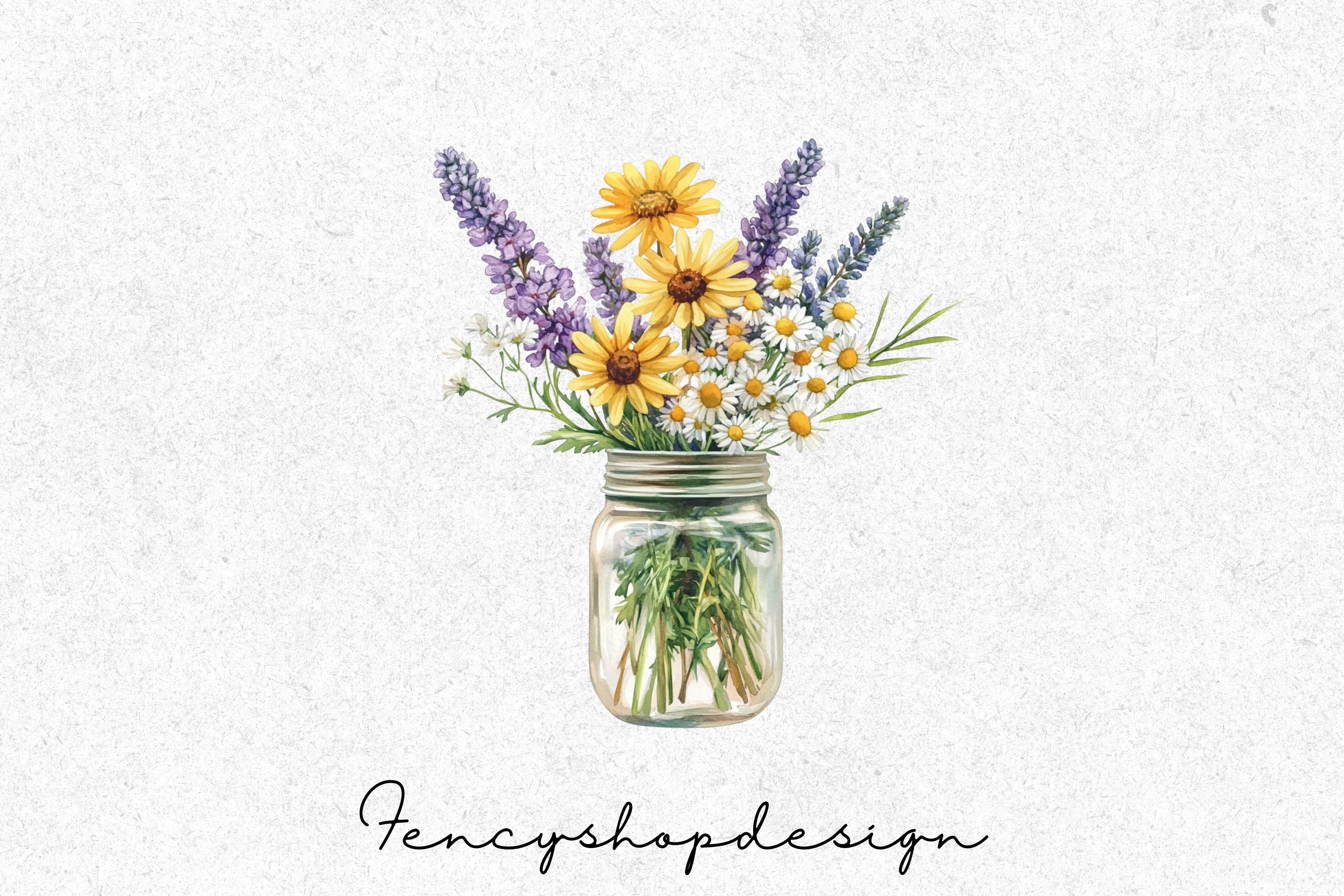 Wildflowers in Jars Clipart Bundle