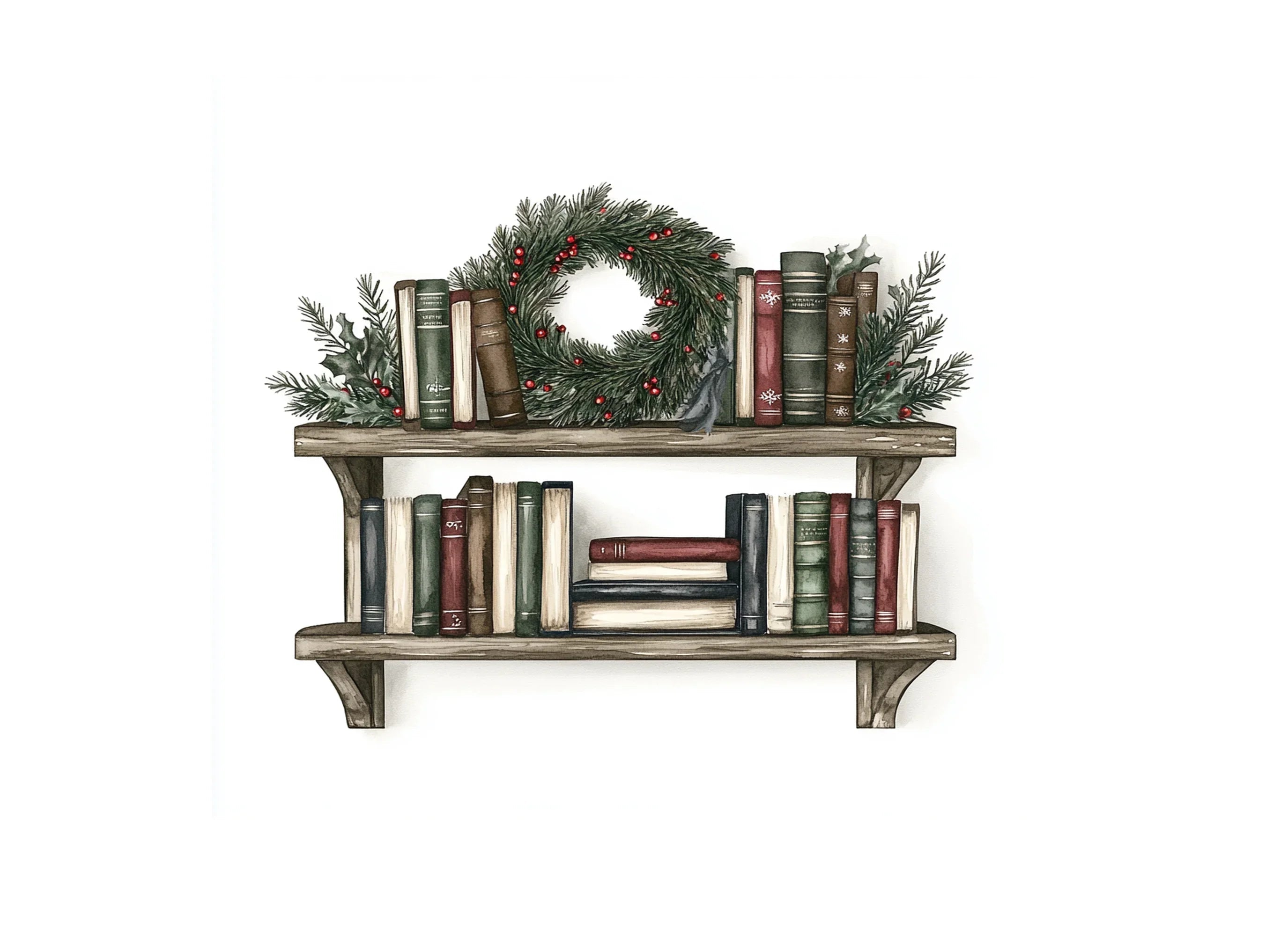 Festive Winter Bookshelf Clipart Bundle