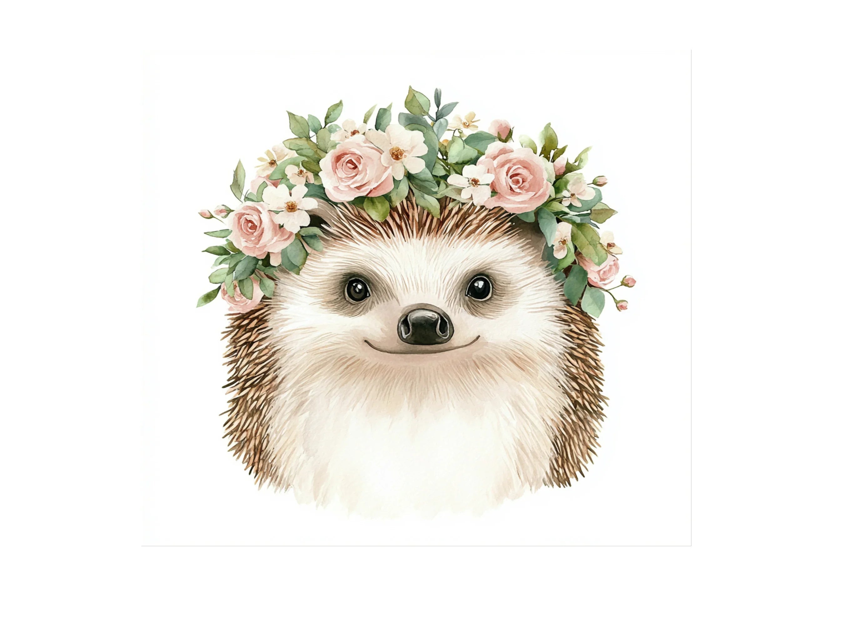 Cute Hedgehog Faces with Floral Crowns Clipart Bundle