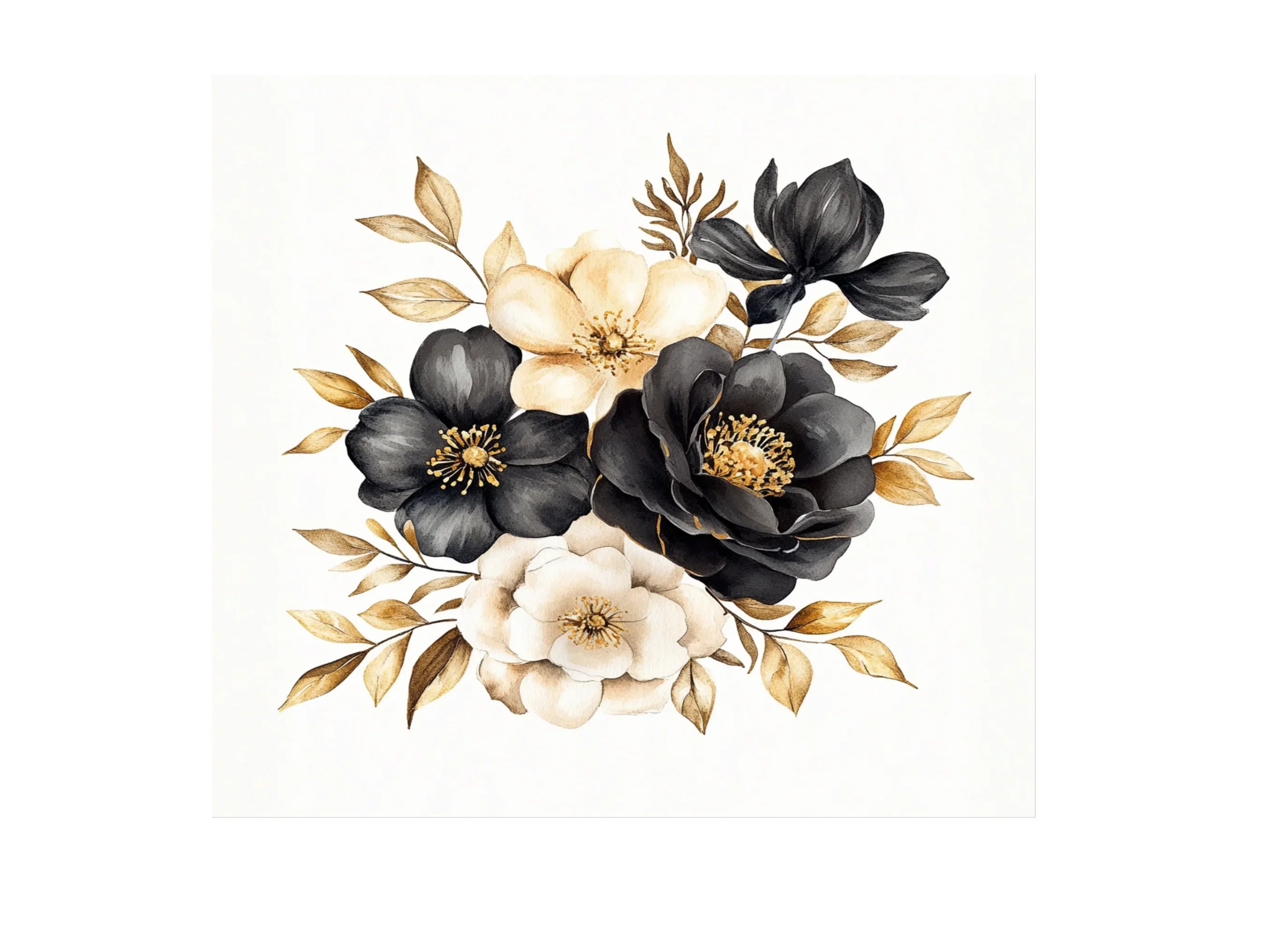 Elegant Black and Gold Floral Clipart Bundle