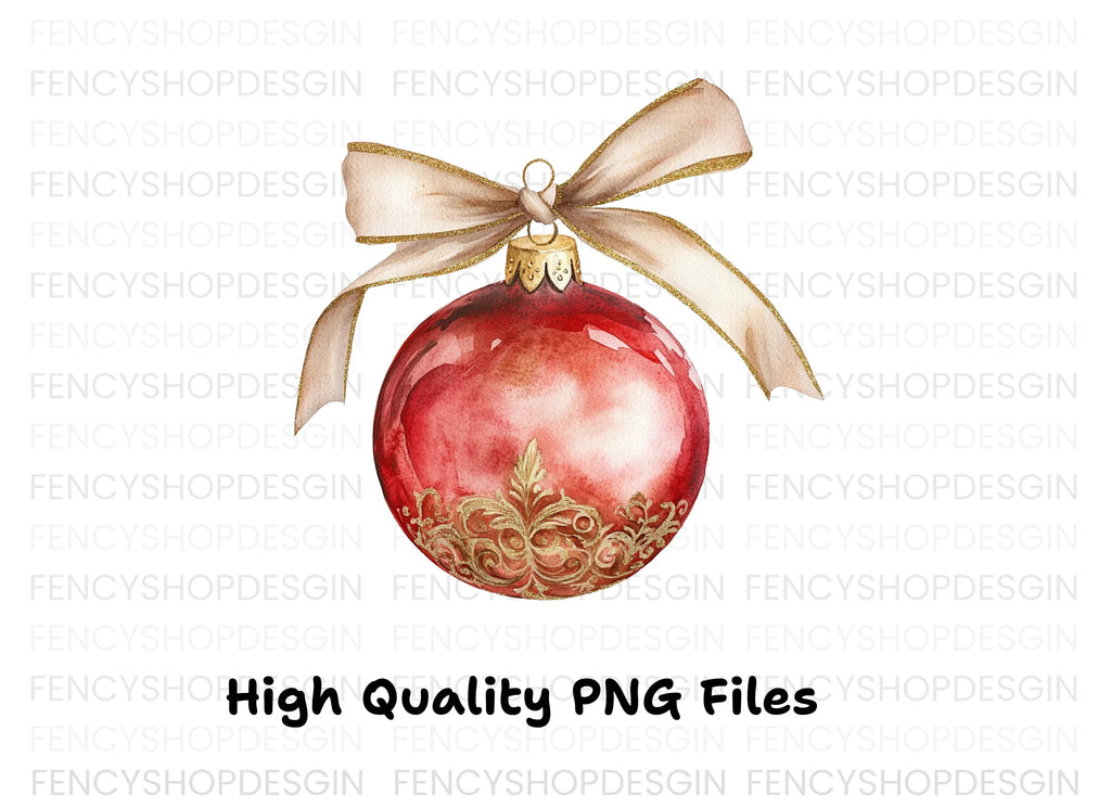 Elegant Red Christmas Ornaments Clipart Bundle