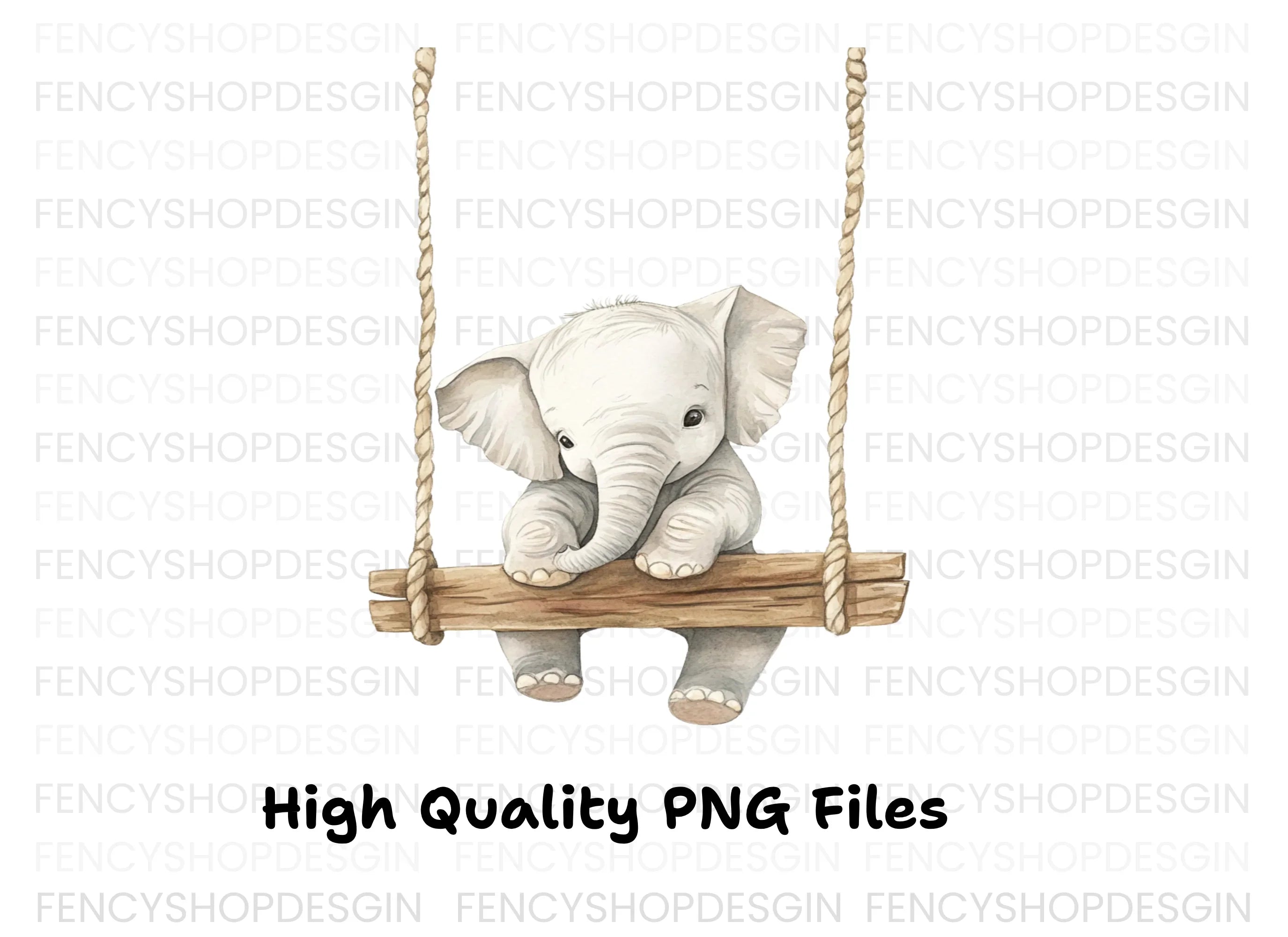 Cute Baby Elephant on Swing Clipart Bundle
