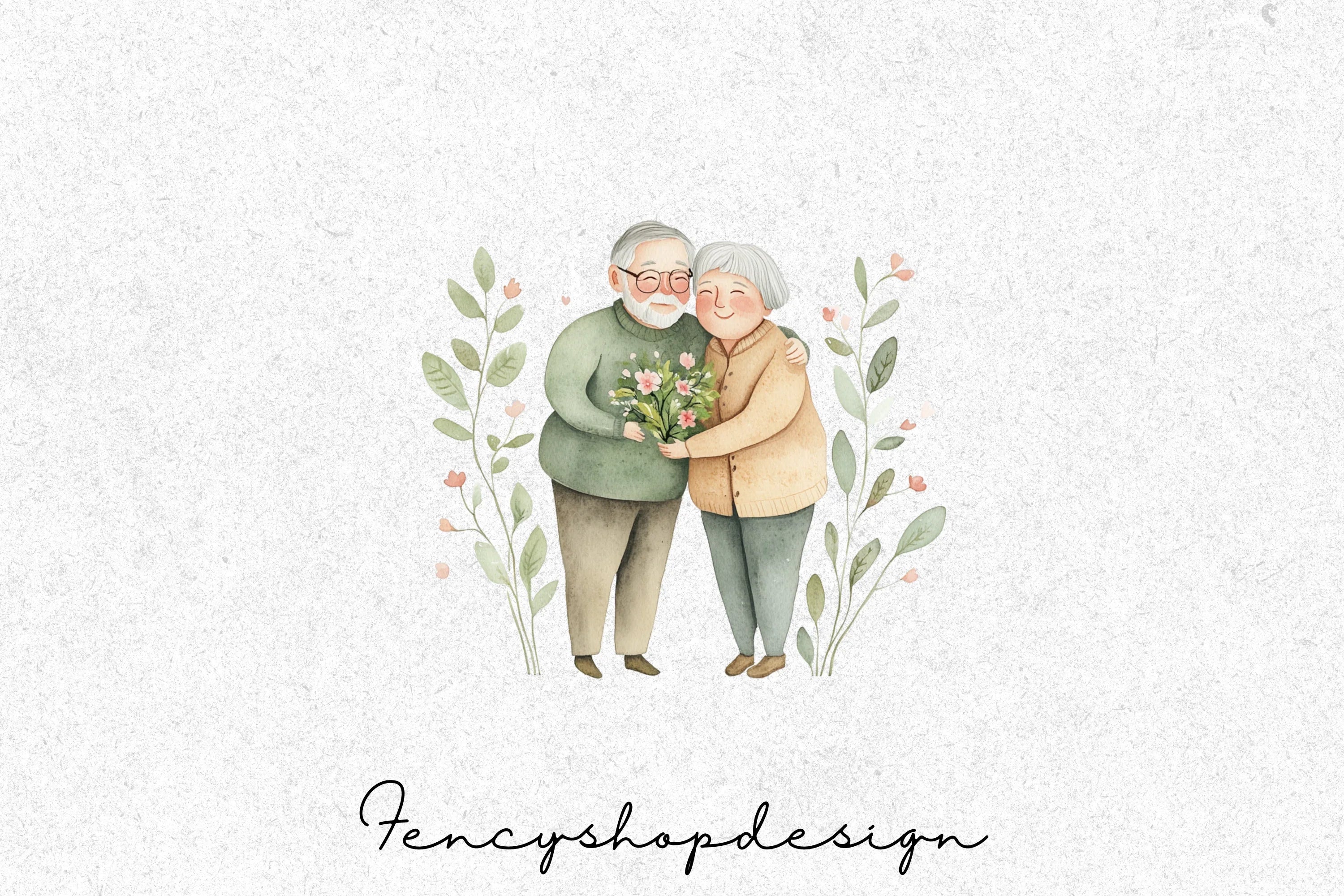 Elderly Couple Love Clipart Bundle