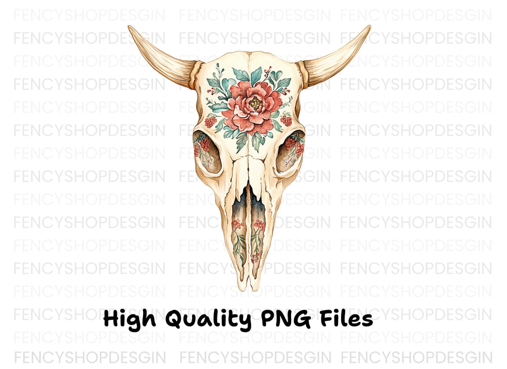 Boho Floral Skulls Clipart Bundle