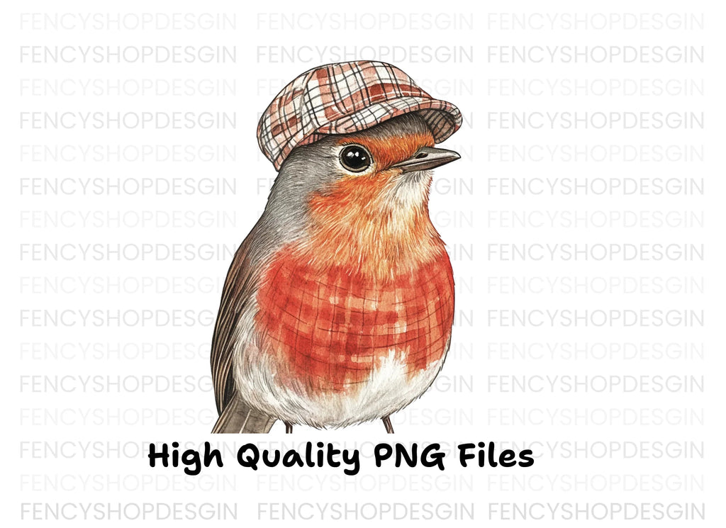 Three Robins in Plaid Flat Caps Clipart Bundle