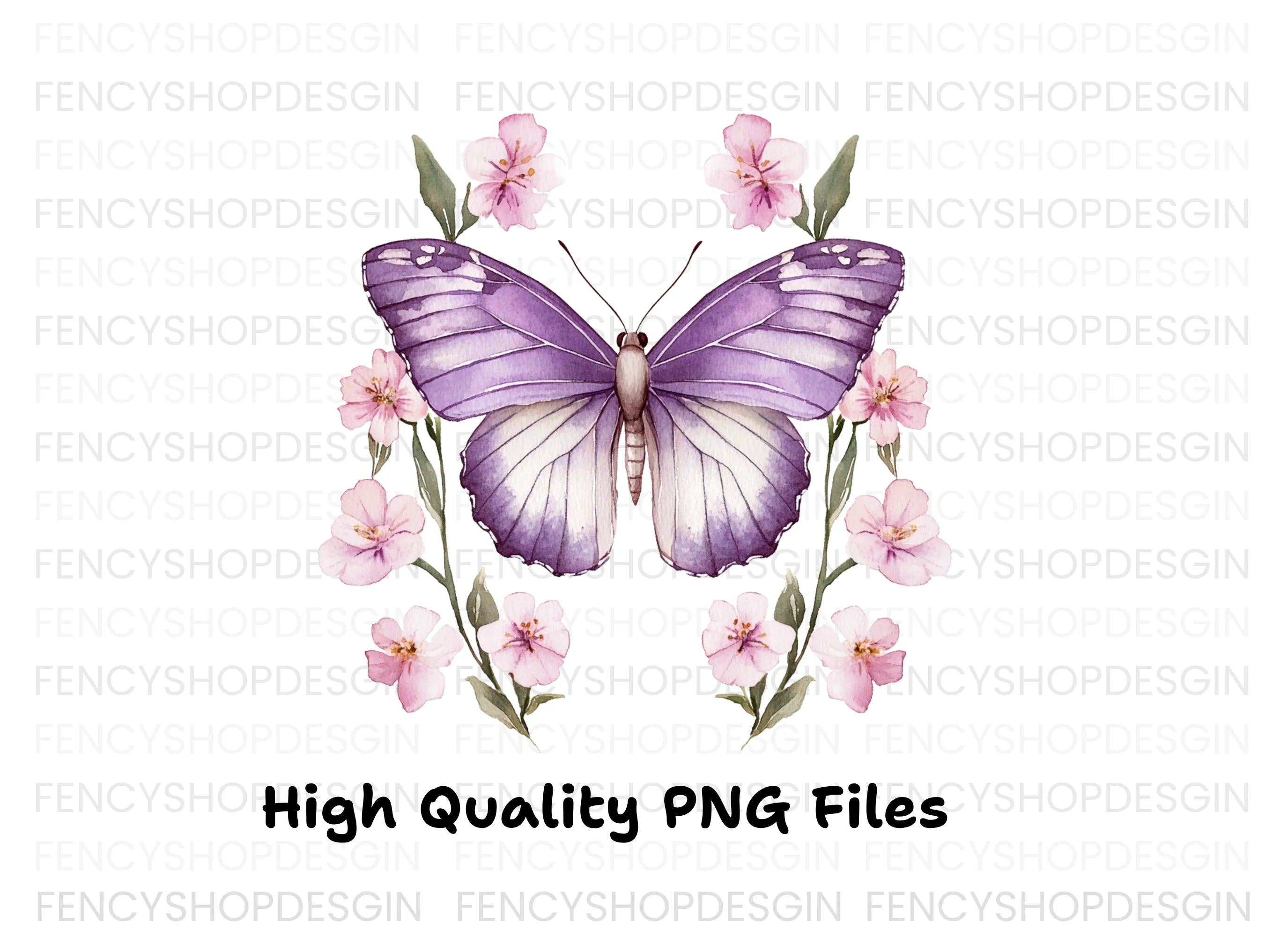 Purple Butterfly and Floral Clipart Bundle