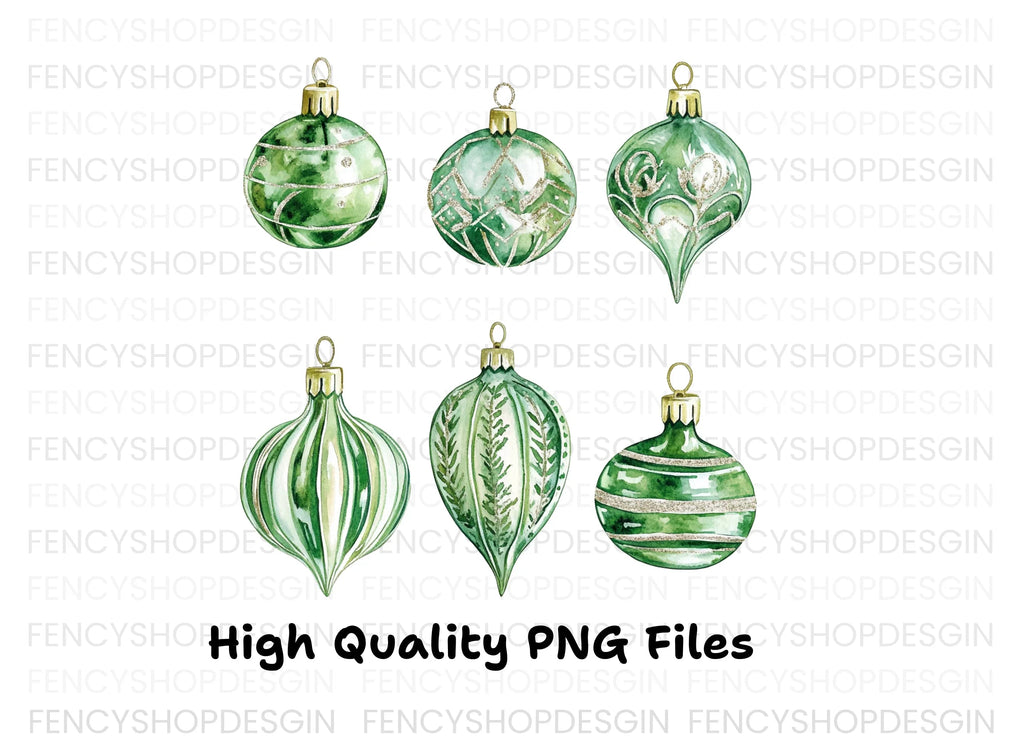 Green Christmas Ornaments Clipart Bundle