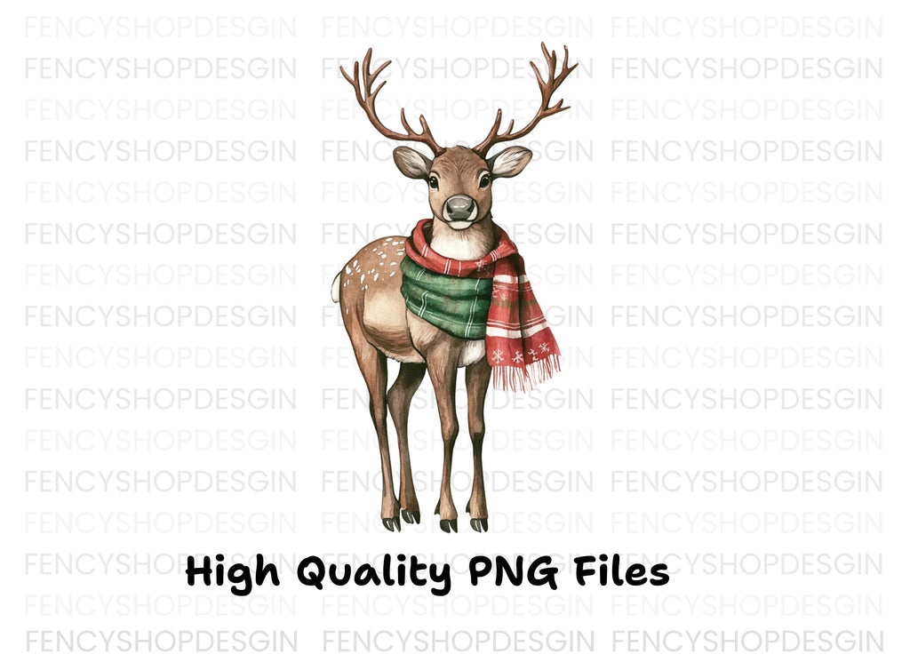 Festive Reindeer with Green Scarf Clipart Bundle