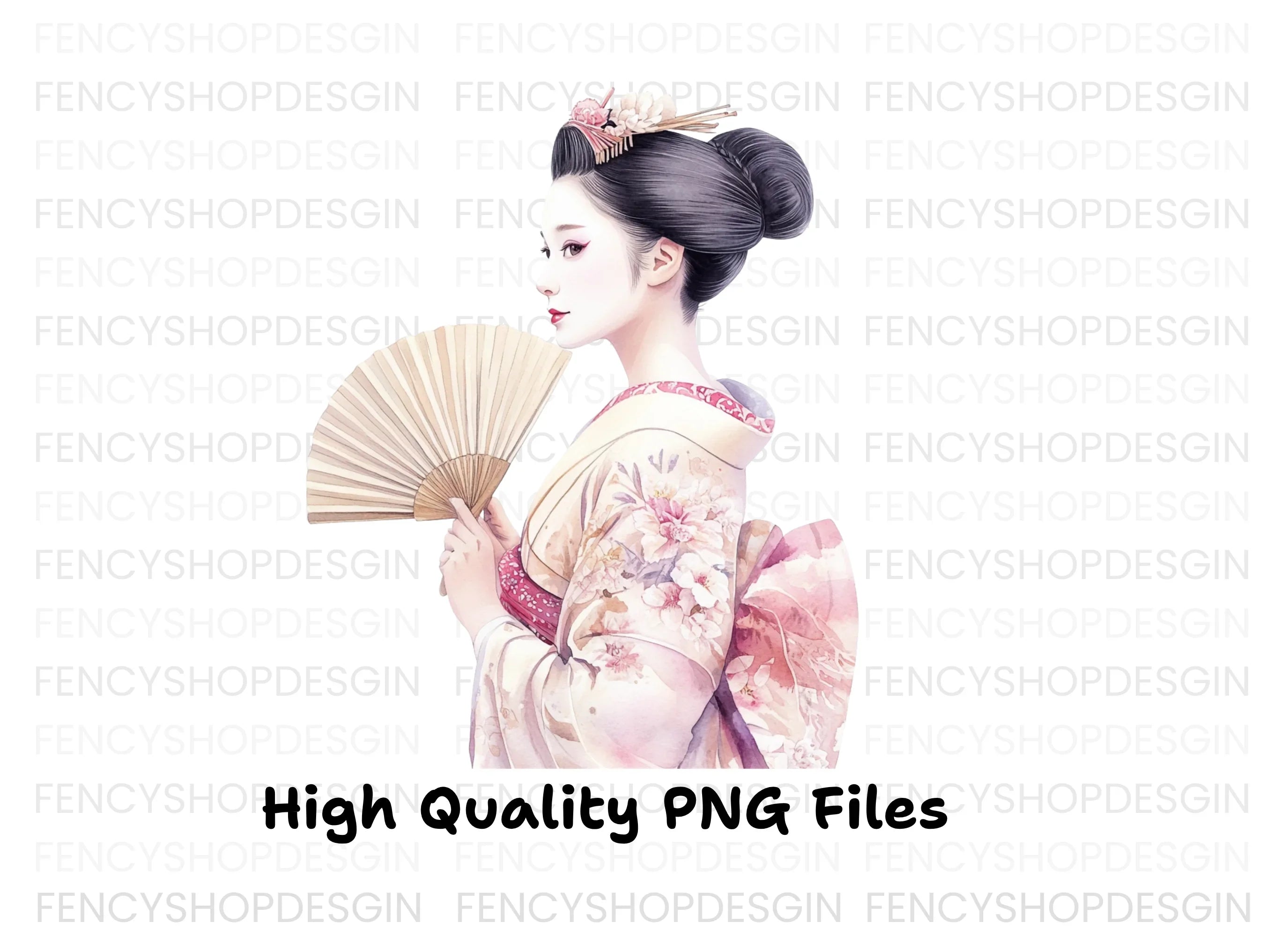 Elegant Geisha With Fan Clipart Bundle