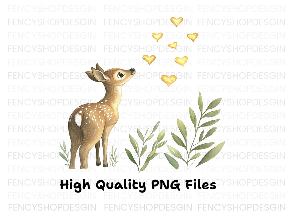 Cute Fawn with Golden Hearts Clipart Bundle