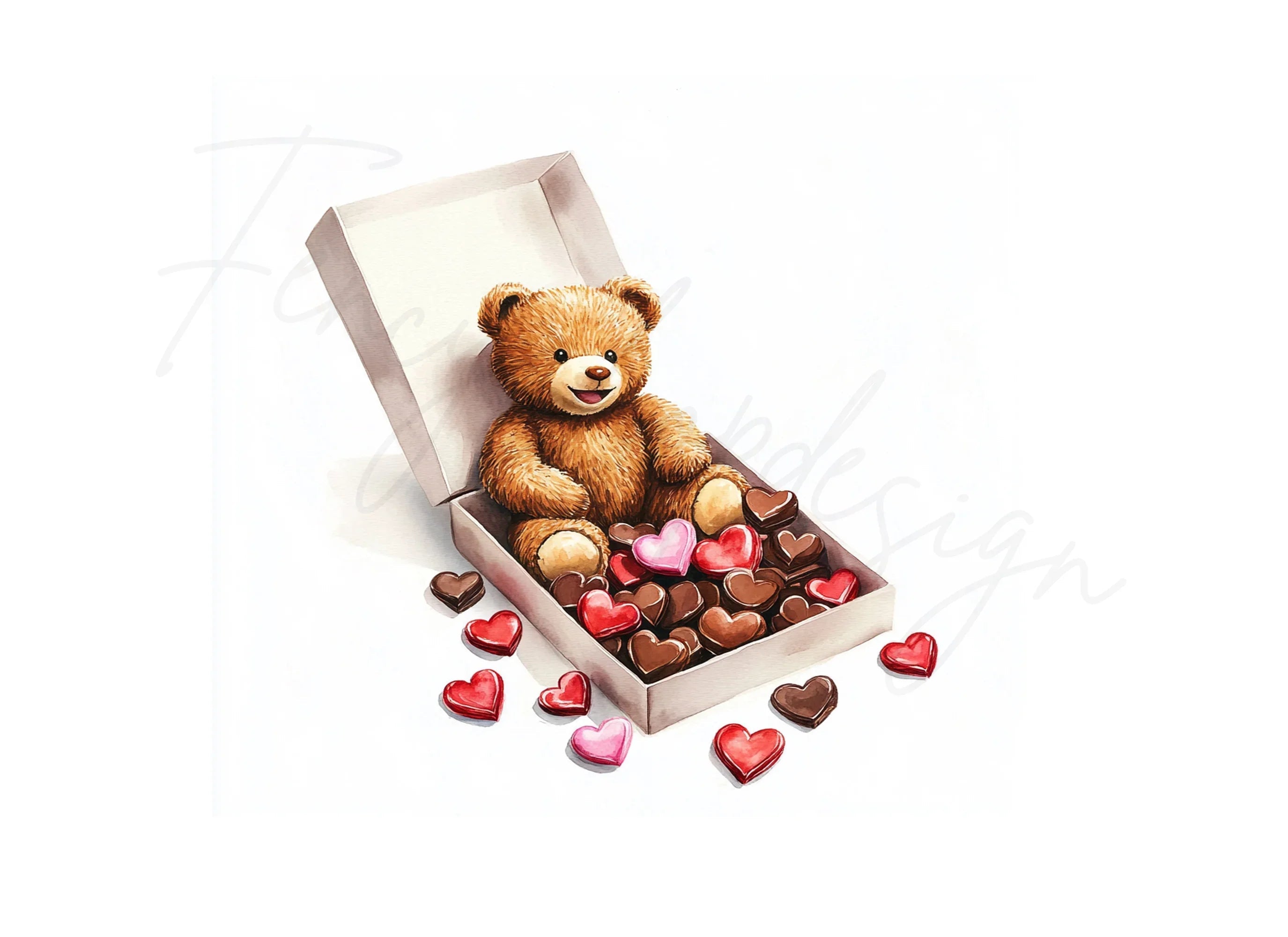 Teddy Bear with Heart Shaped Chocolates Clipart Bundle