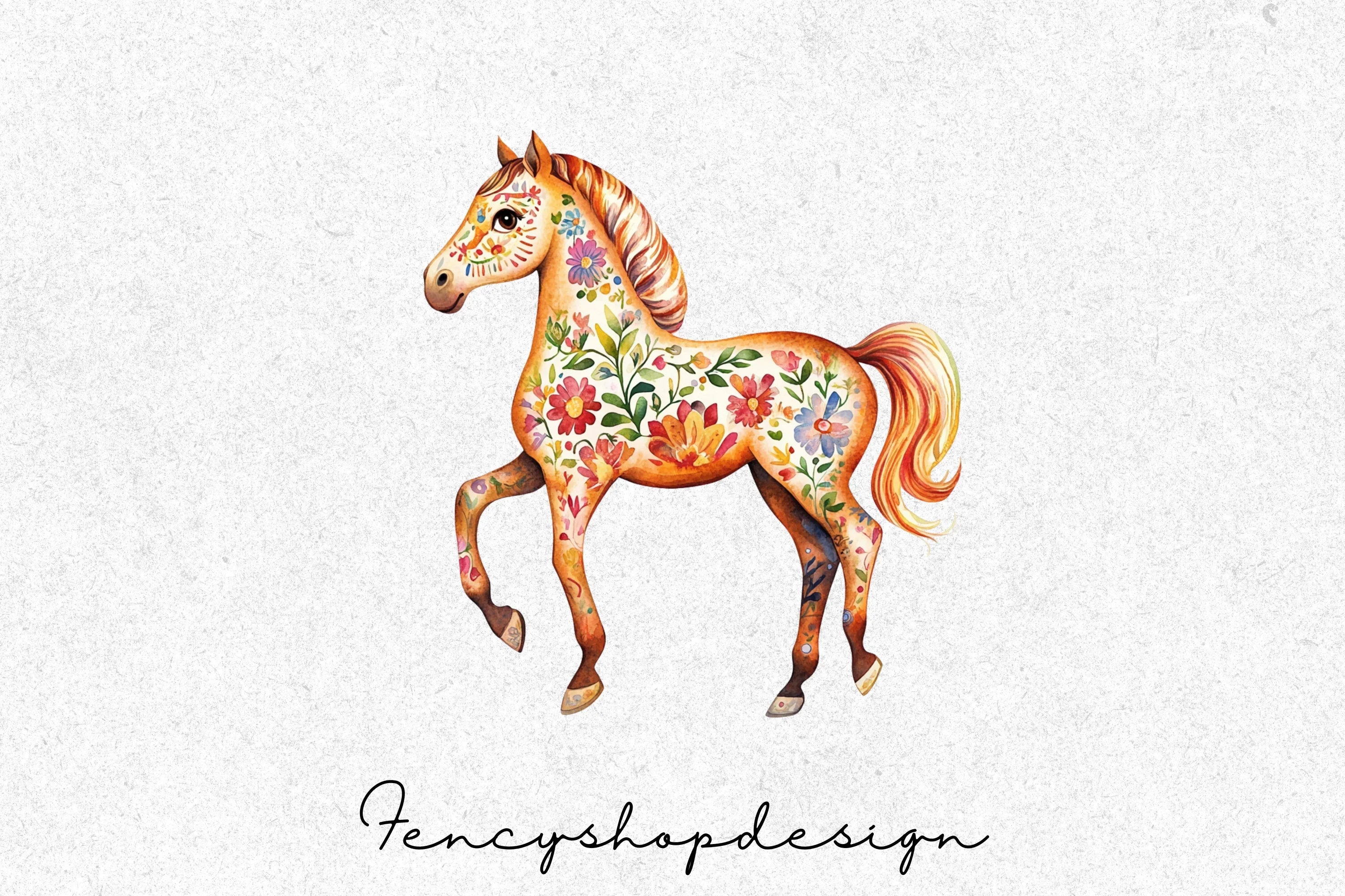 Floral Horses Clipart Bundle