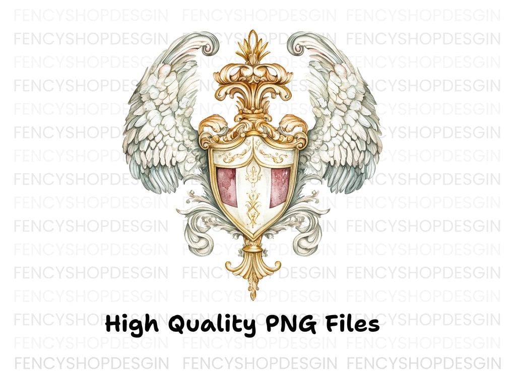 Elegant Winged Shields Clipart Bundle