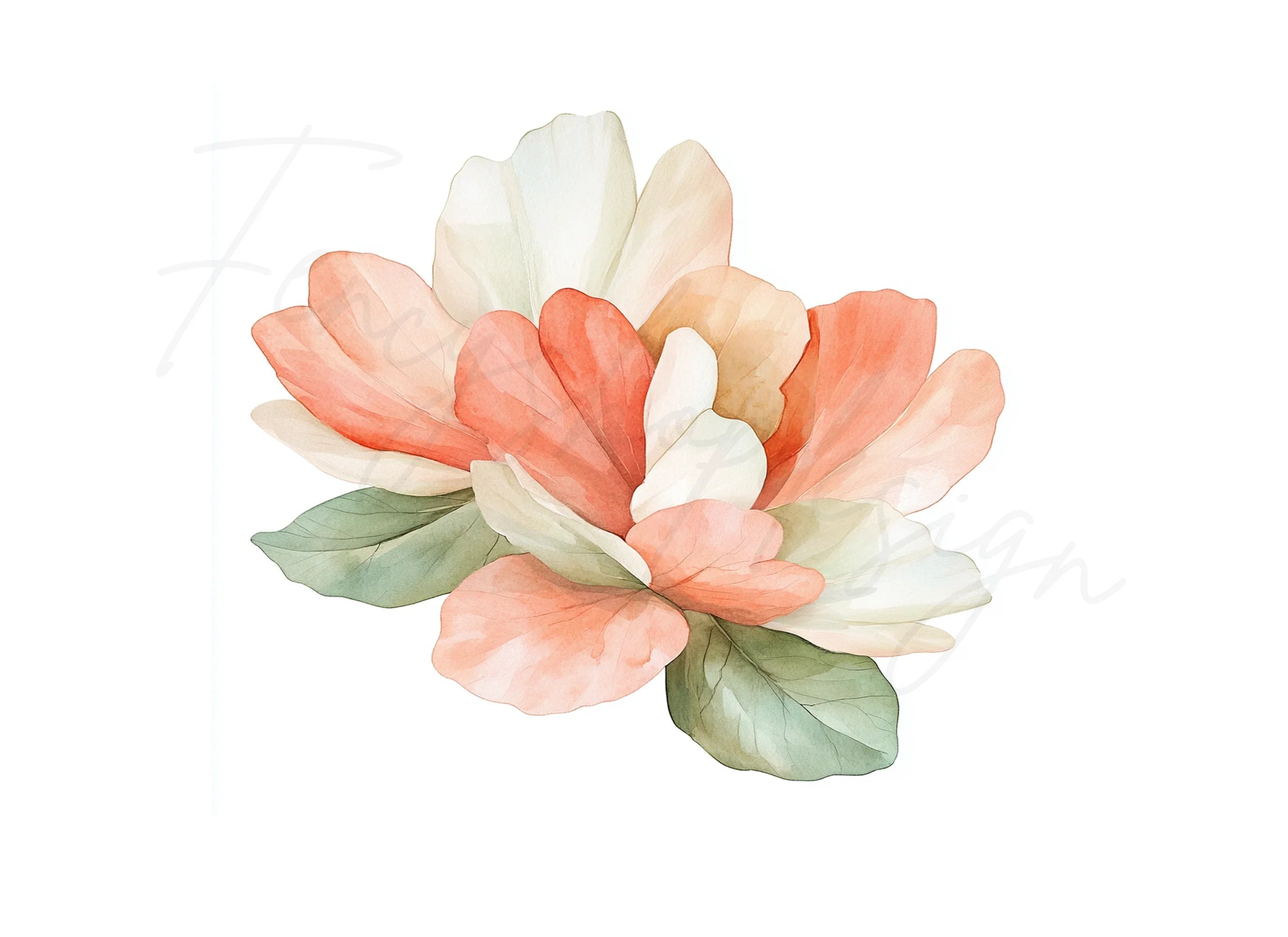 Peach Green Floral Clipart Bundle
