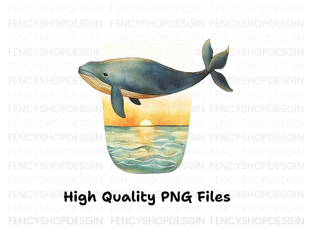 Whale Sunset Tumbler Clipart Bundle