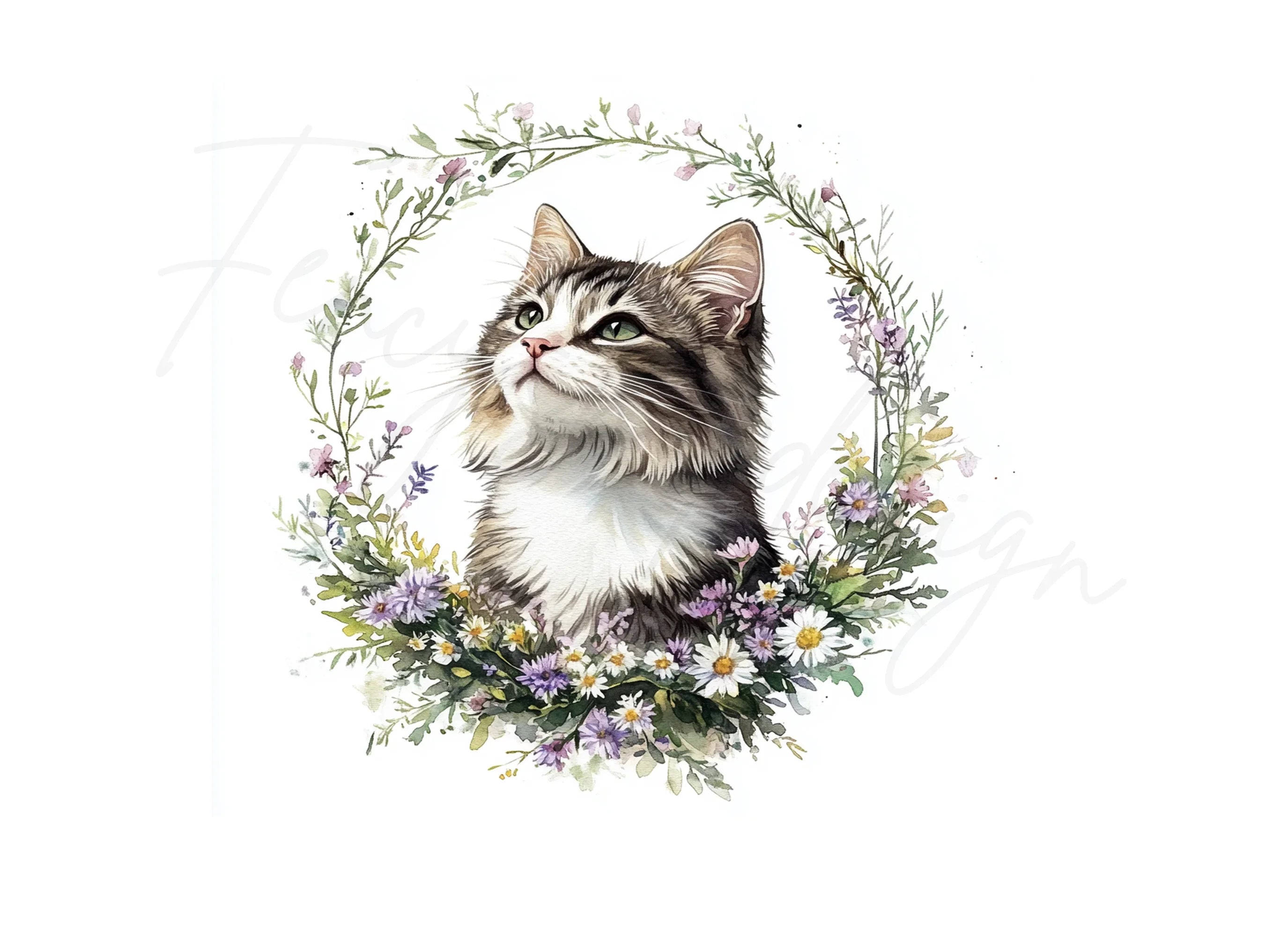 Kitten in Floral Wreath Clipart Bundle