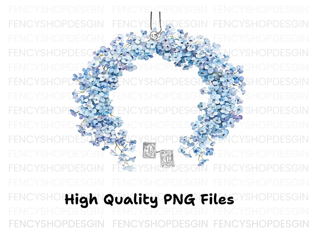Forget Me Not Wreaths with Initials Clipart Bundle