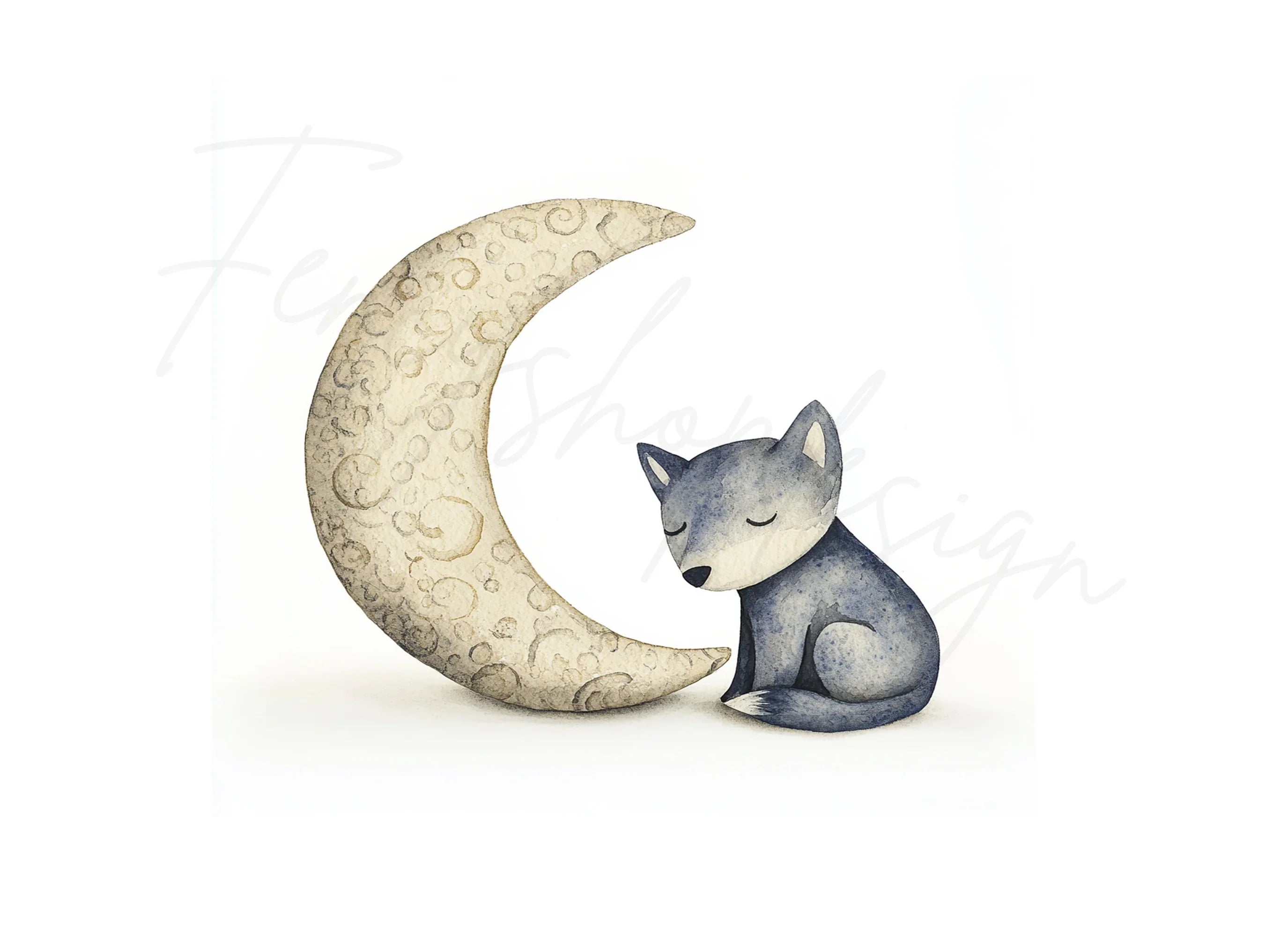 Cute Baby Wolf on Moon Clipart Bundle