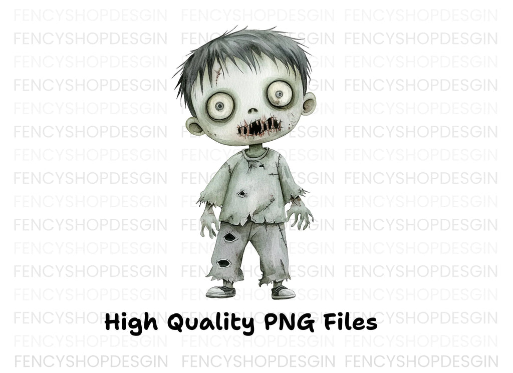 Cute Zombie Kids Halloween Clipart Bundle