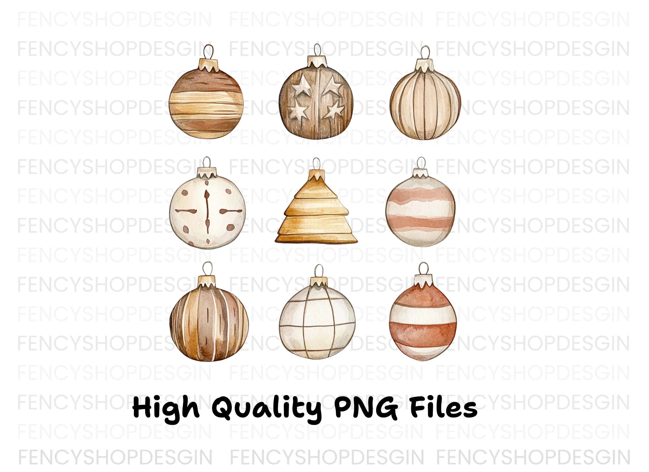 Rustic Christmas Ornaments Clipart Bundle