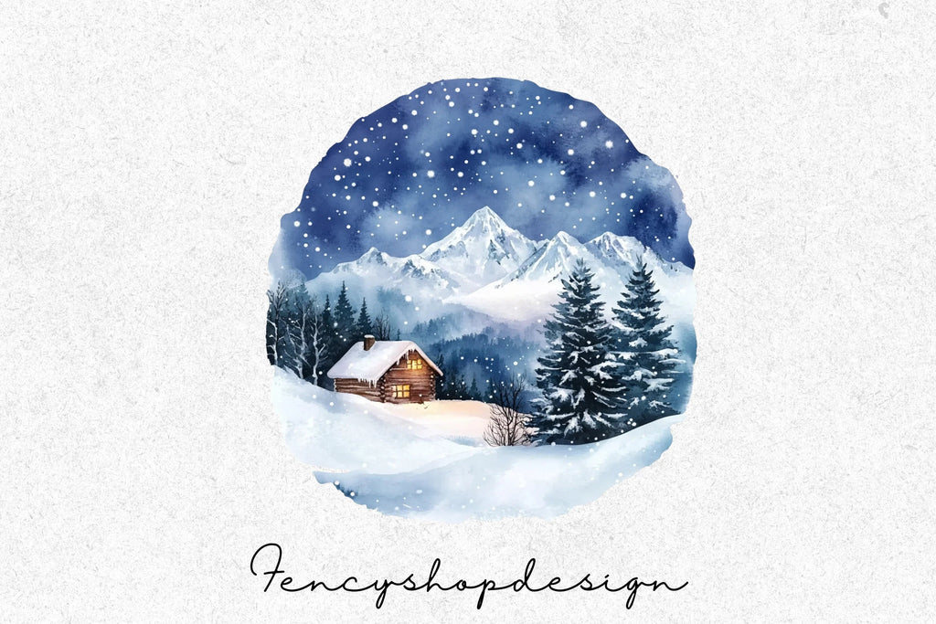 Snowy Mountain Cabin Clipart Bundle
