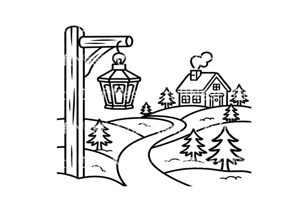 Winter Village Scene Coloring Books