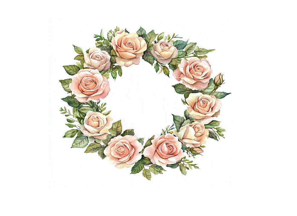 Pink Rose Floral Wreaths Clipart Bundle