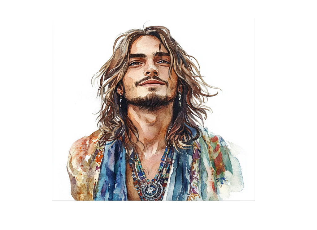 Hippie Style Men Illustrations Clipart Bundle