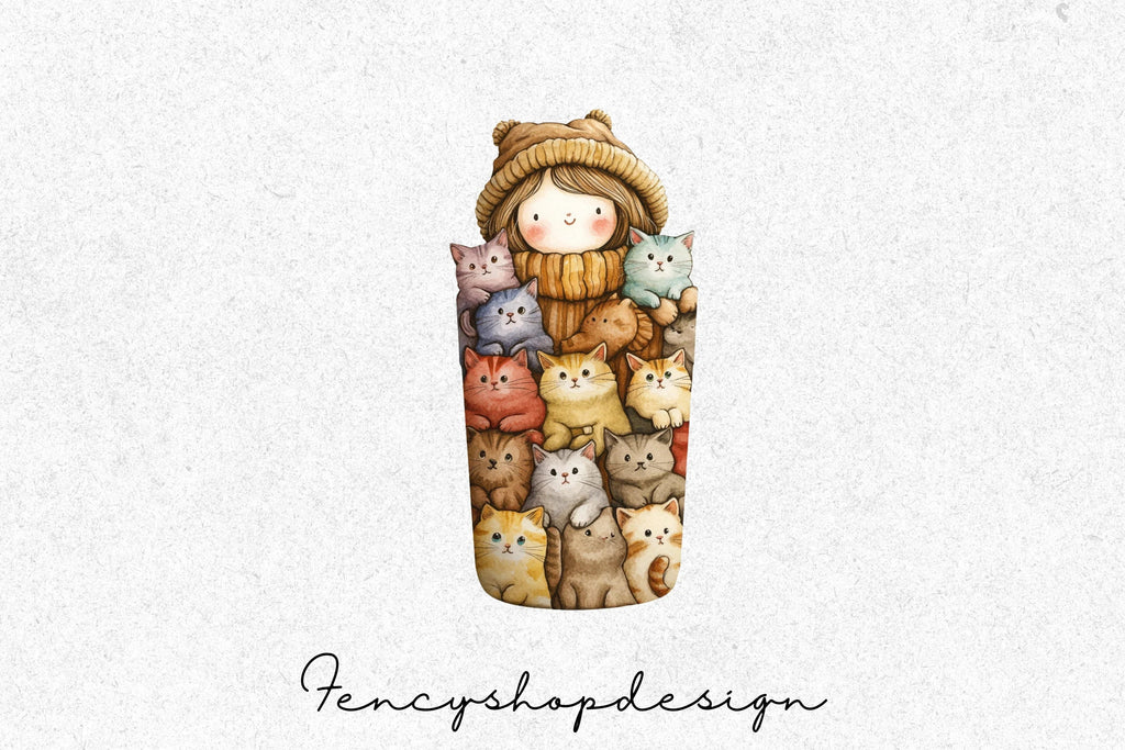 Whimsical Cute Cat Stacked Clipart Bundle