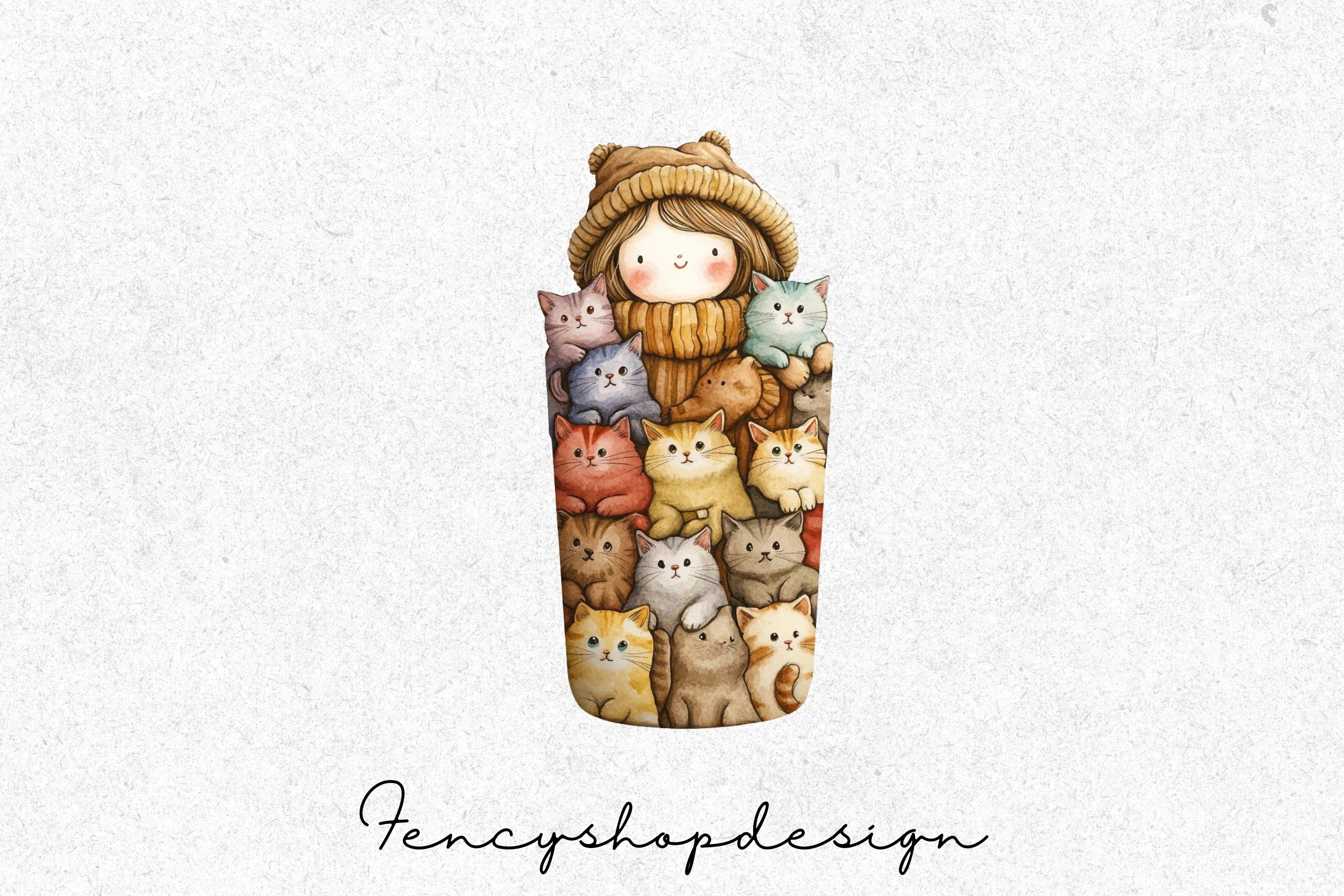 Whimsical Cute Cat Stacked Clipart Bundle