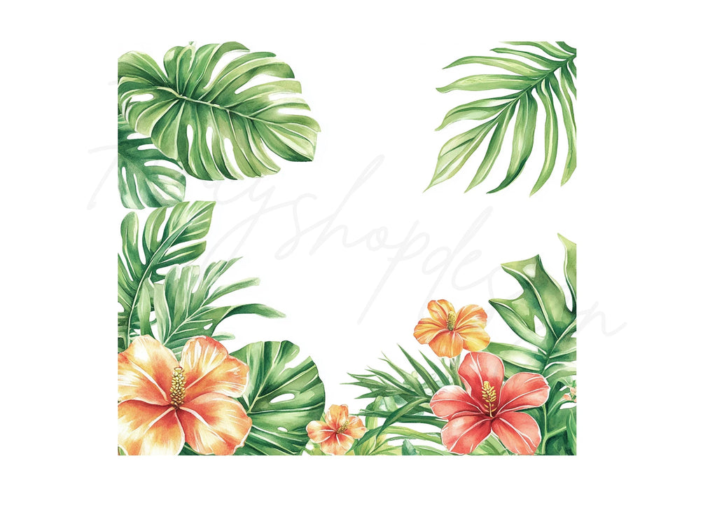 Vibrant Tropical Flowers and Leaves Clipart Bundle